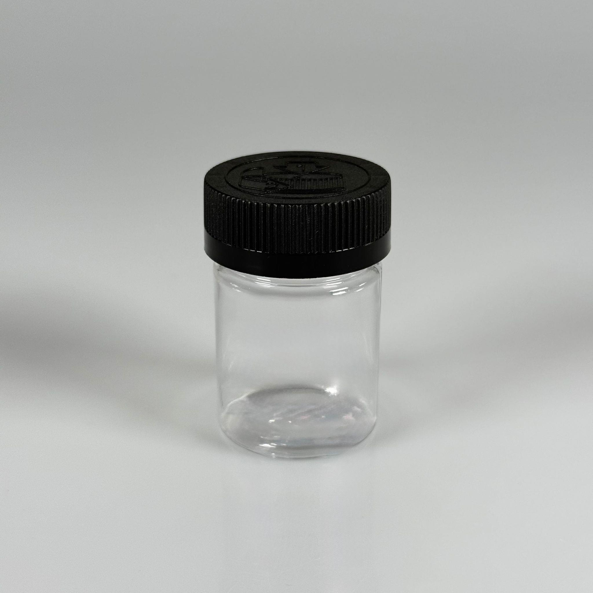 50 CC PET ŞİŞE GENİŞ AĞIZLI  - SİYAH ÇOCUK KİLİT KAPAKLI - 50 ML PLASTİK NUMUNE KAVANOZU, MİNİ TABLET KAVANOZU