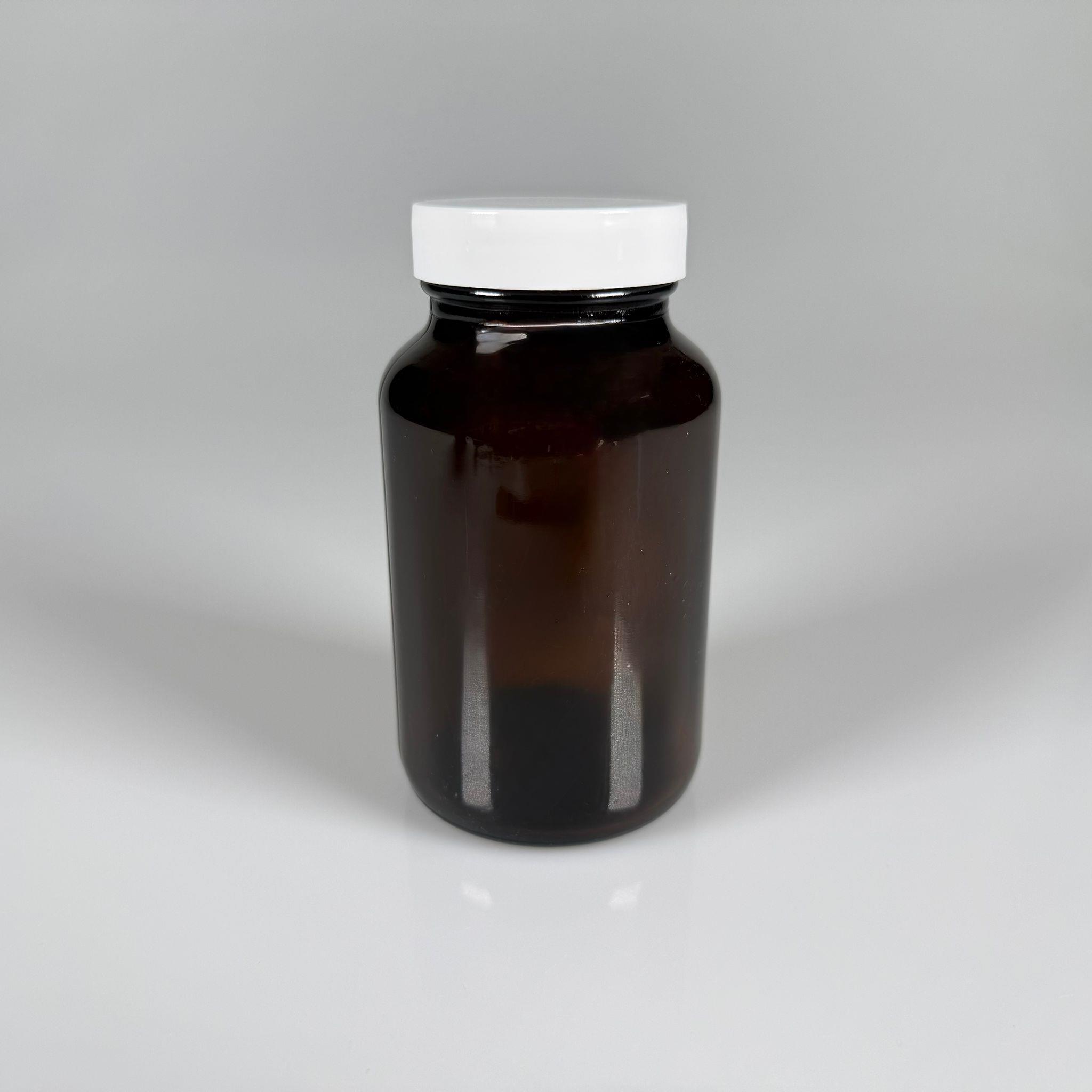 200 CC CAM KAHVERENGİ AMBER TABLET KAPSÜL ŞİŞESİ + 45 MM VİDALI BEYAZ PLASTİK KAPAK