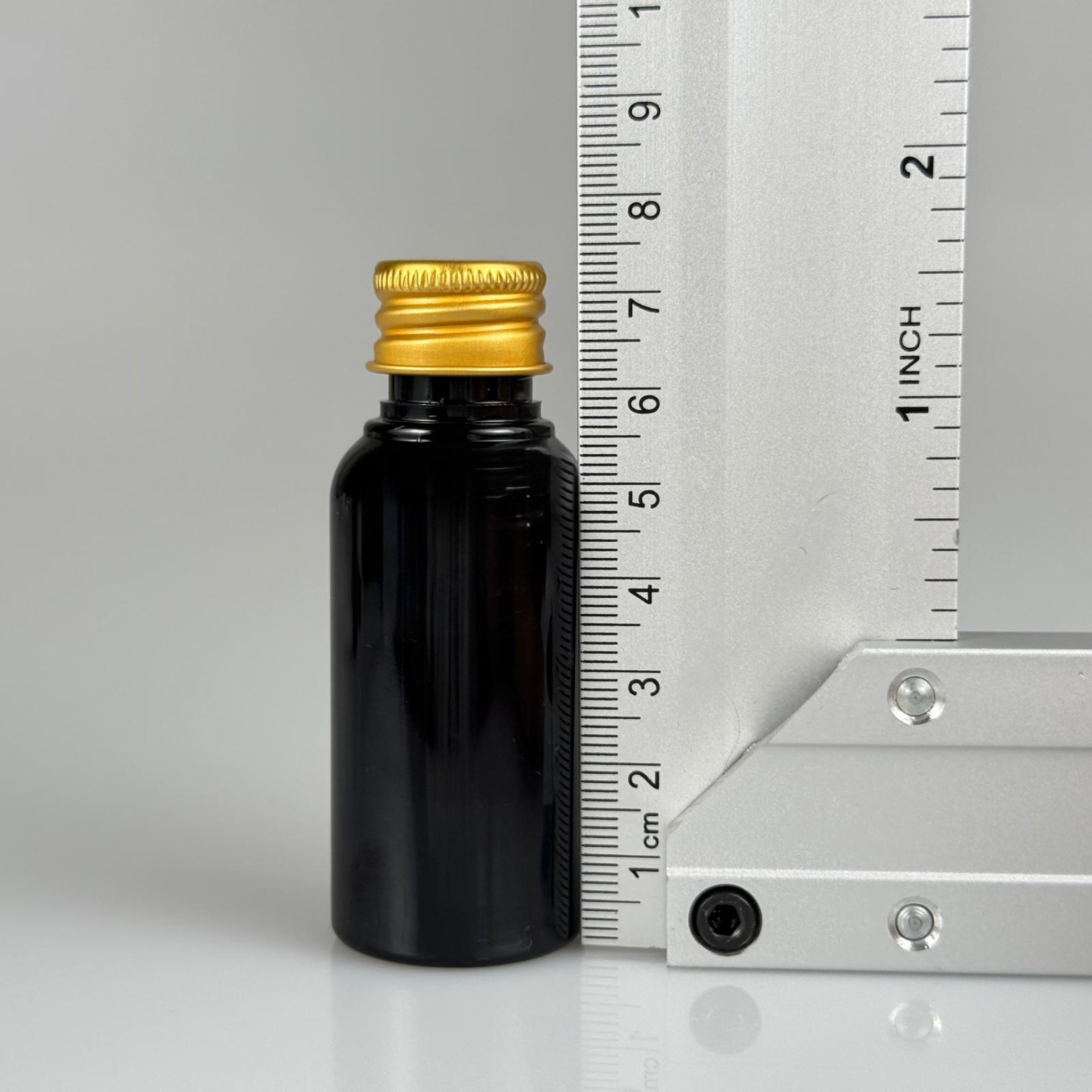 30  CC SİYAH SERT PET ŞİŞE + KÖPÜK CONTALI GOLD ALÜMİNYUM METAL KAPAKLI  TAKIM - 30 ML SİYAH PLASTİK ŞİŞE
