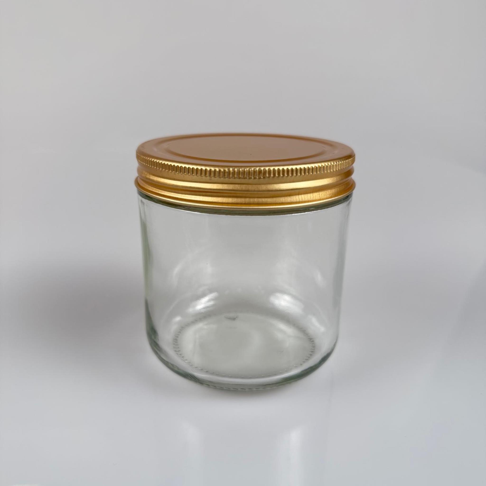 450 CC GENİŞ AĞIZ CAM KAVANOZ - GOLD METAL KAPAKLI - 450 ML ZEYTİN KAVANOZU - MUM KAVANOZU