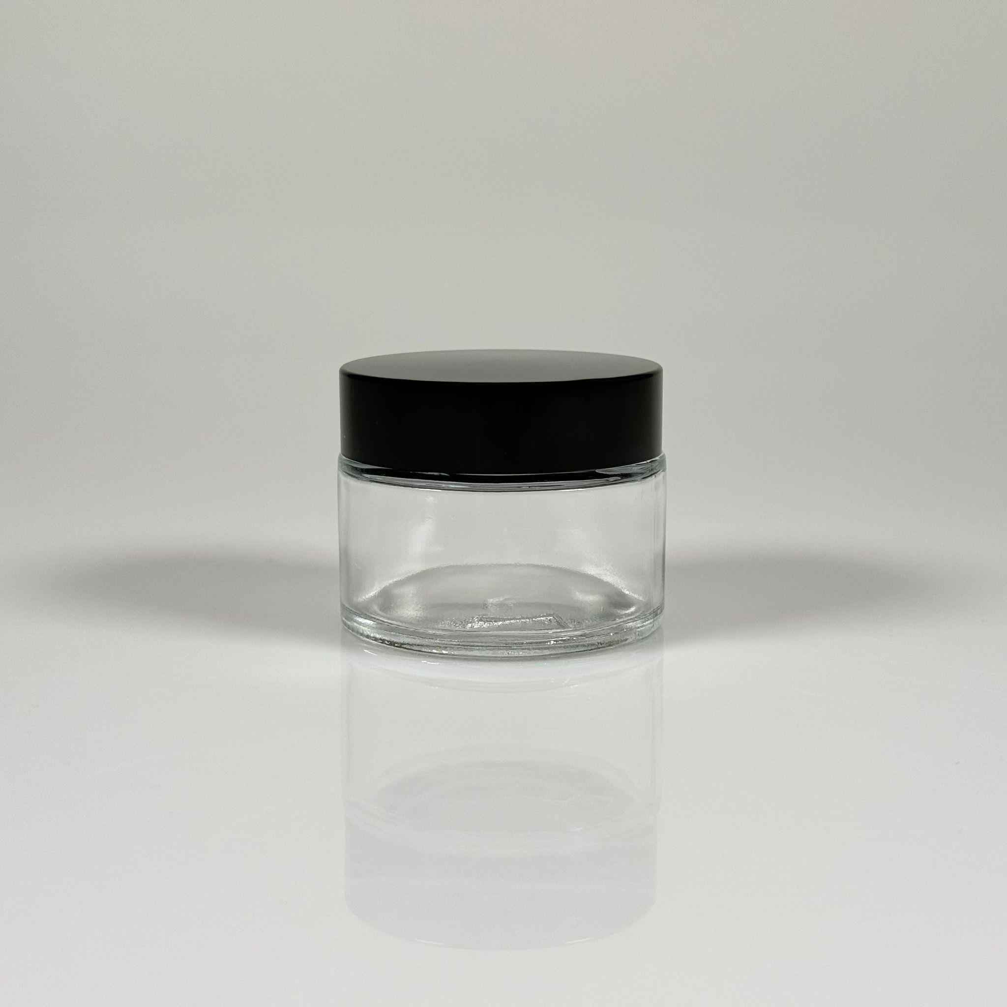 50 CC CAM ŞEFFAF KREM KAVANOZU - SİYAH KAPAKLI İÇ CONTALI - 50 ML CAM KAVANOZ  - KOZMETİK KAVANOZ