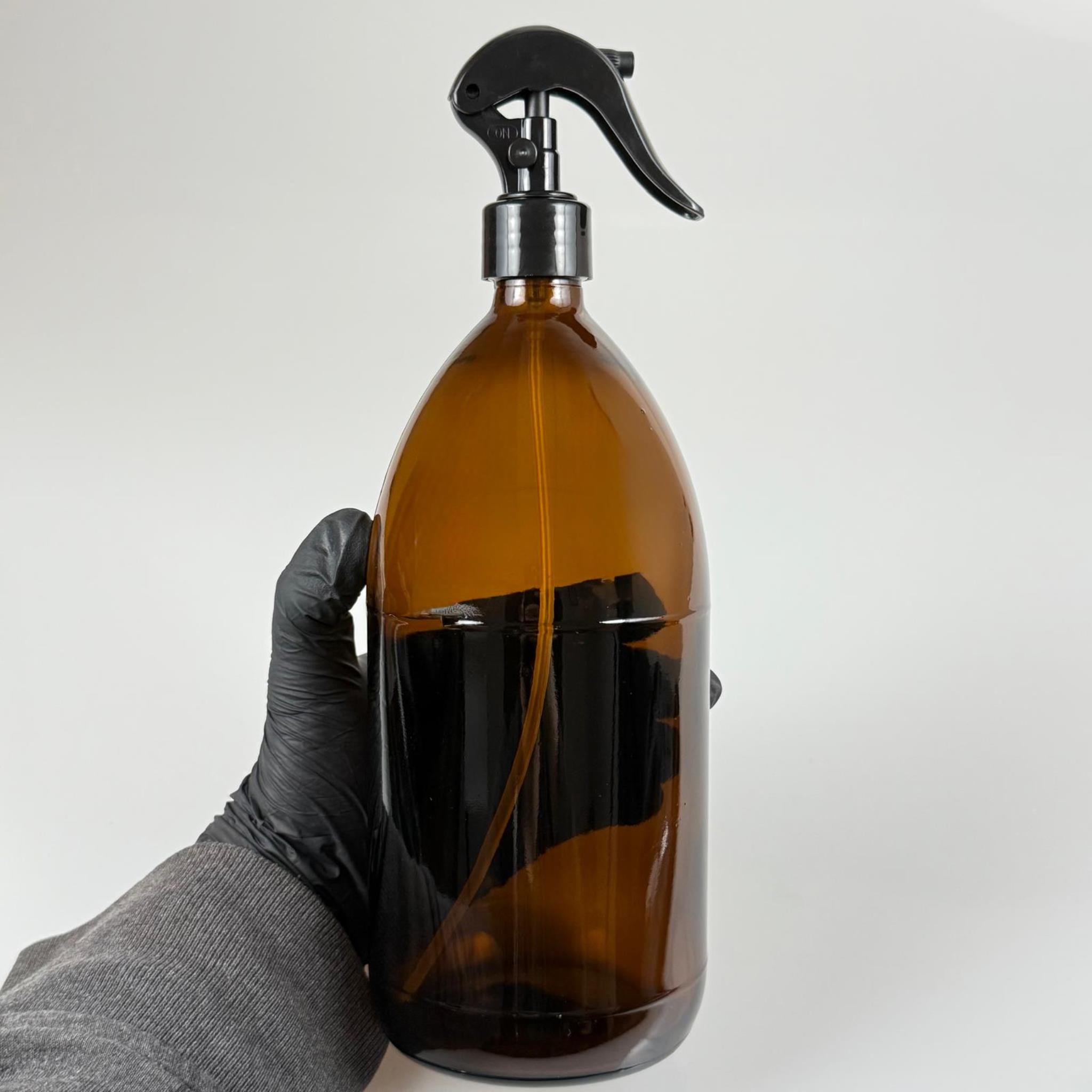 1000 CC AMBER TOMBUL ÖZEL SERİ CAM ŞİŞE - SİYAH TRİGER SPREYLİ (DUMAN ŞEKLİNDE PÜSKÜRTÜR) - 1000 ML CAM ECZA ŞİŞESİ - KAHVERENGİ