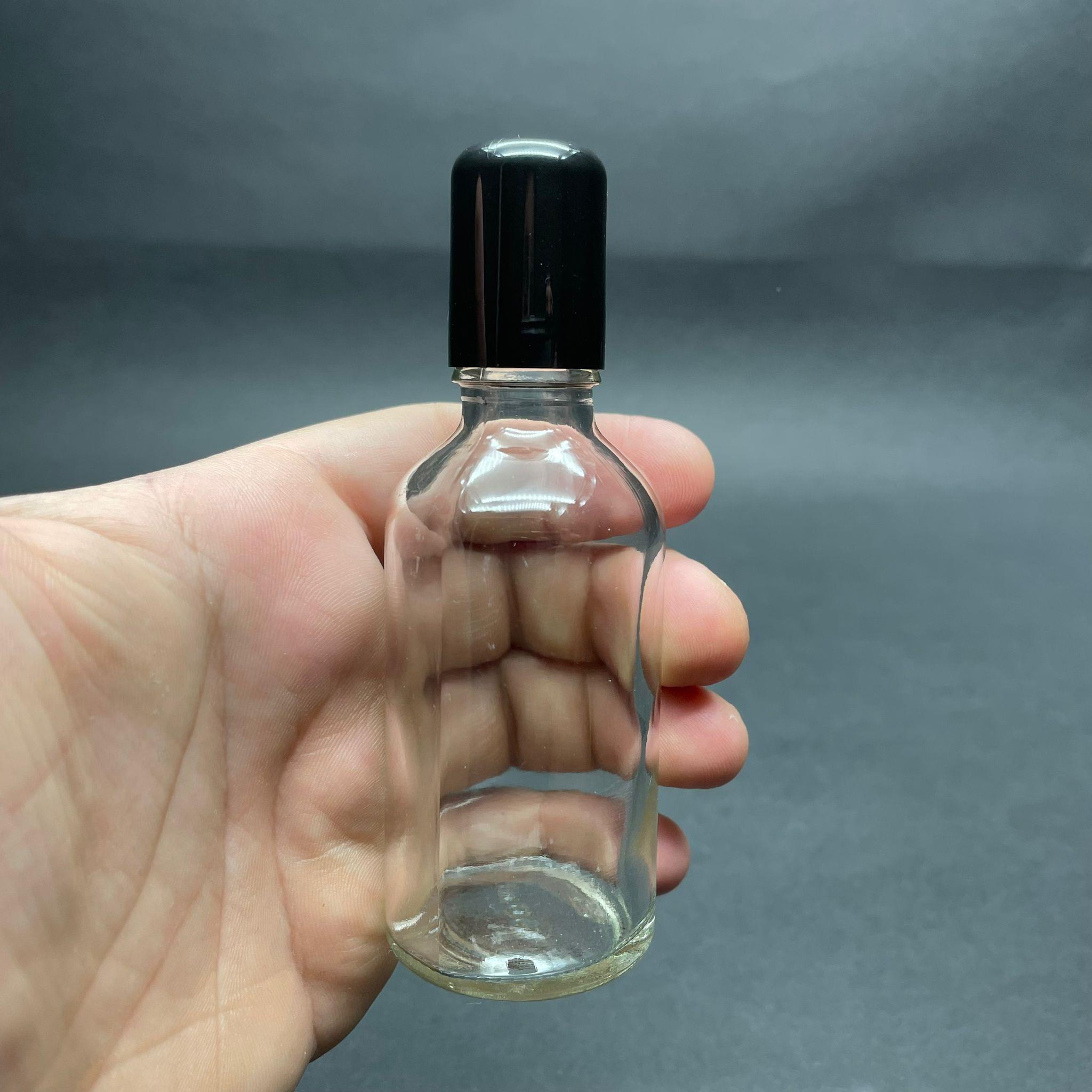 50 CC ŞEFFAF CAM ROLL-ON ŞİŞESİ - SİYAH KAPAKLI - 50 ML ÇELİK BİLYELİ ŞİŞE - CAM ROLL ON ŞİŞE - CAM ESANS ŞİŞESİ