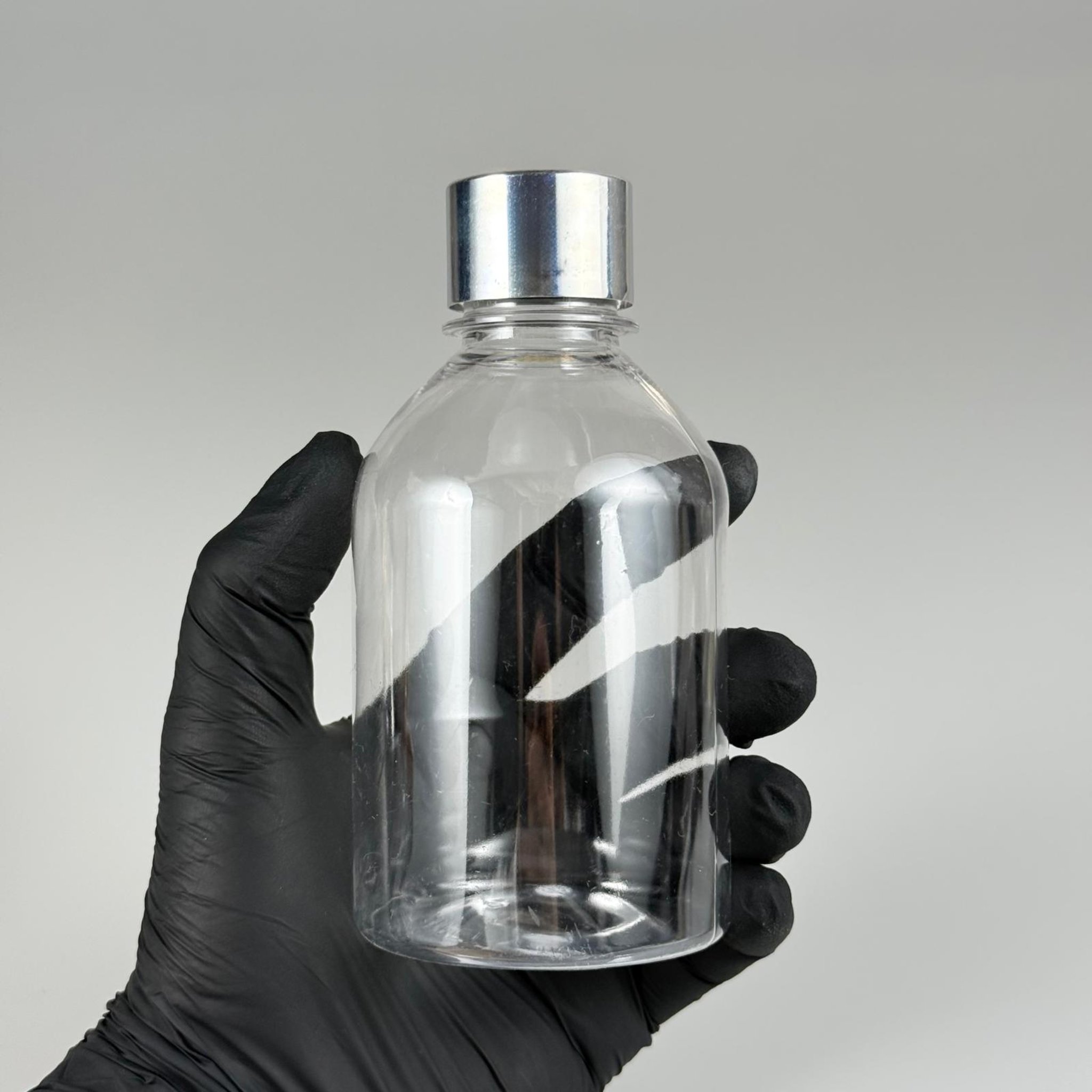 250 CC TOMBUL MODEL ŞEFFAF PET ŞİŞE + ALÜMİNYUM KAPLAMALI GÜMÜŞ KAPAKLI TAKIM - 250 ML PET ŞİŞE