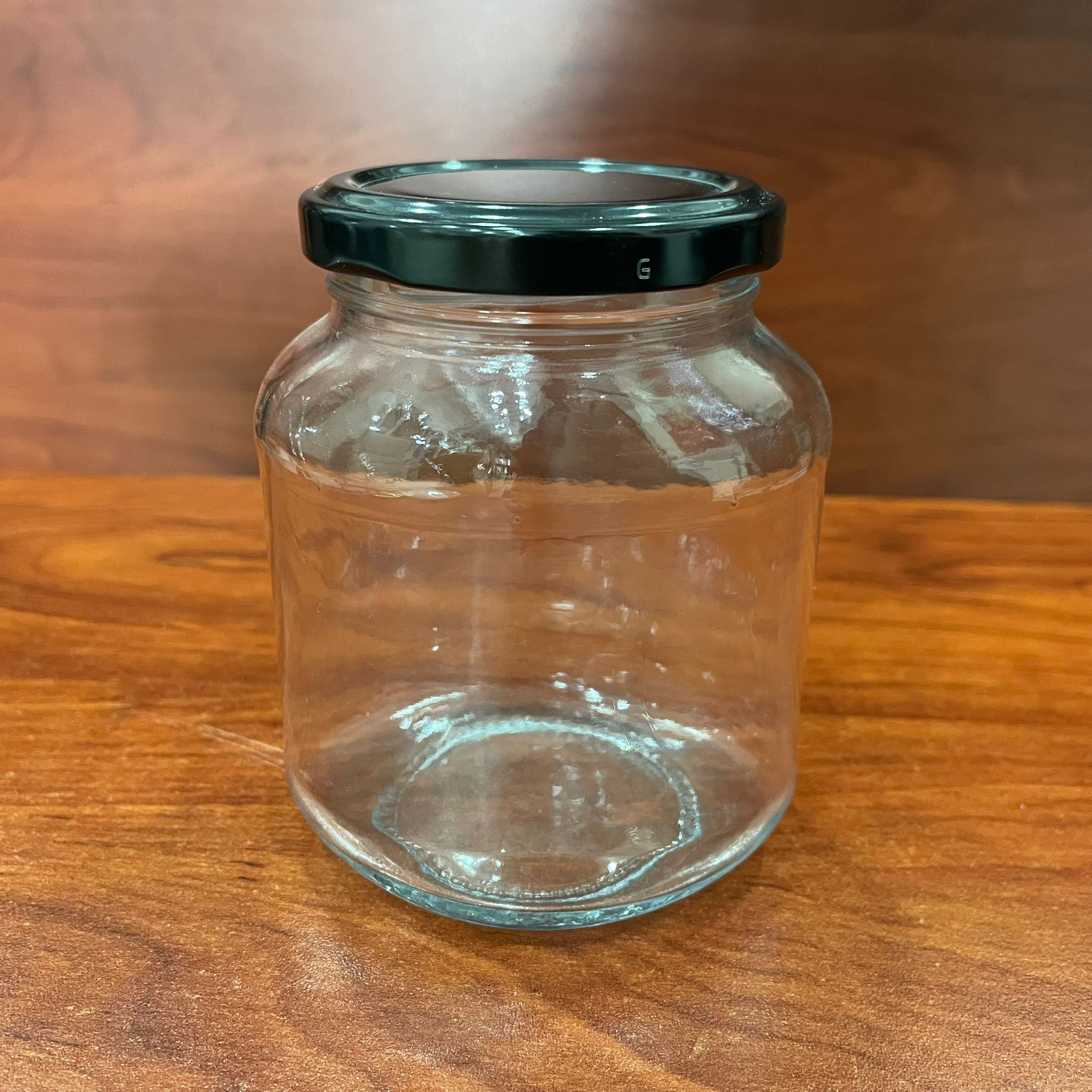 340 CC YASSI CAM KAVANOZ - SİYAH METAL KAPAKLI - 340 ML ÇİKOLATA KAVANOZU - REÇEL KAVANOZU