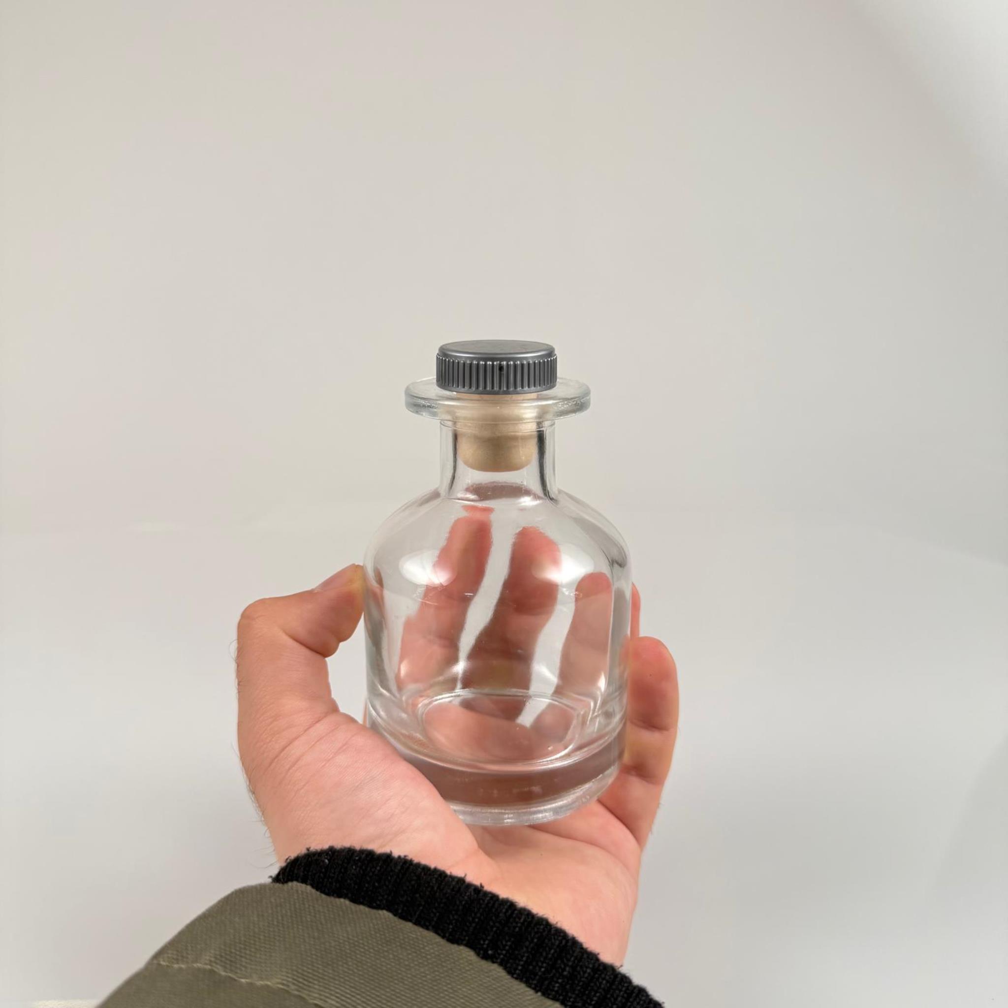 150 CC CAM SİLİNDİR BAMBU ODA KOKUSU ŞİŞESİ - 150 ML DİFFUSER CAM ŞİŞE + GRİ MANTAR TIPA