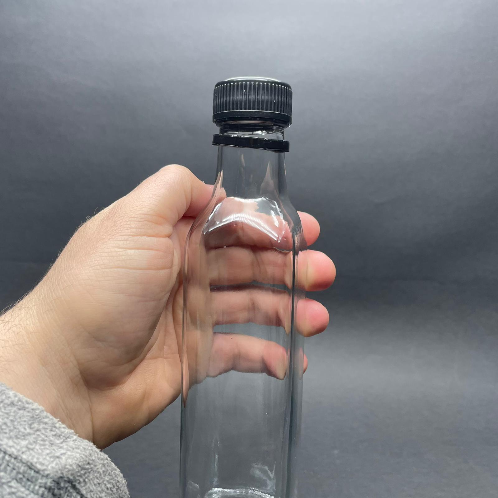 250 CC MARASKA CAM ŞİŞE - SİYAH KİLİTLİ PLASTİK KAPAKLI - 250 ML KÖŞELİ YAĞ ŞİŞESİ - SİRKE ŞİŞESİ - KAPAK MARKASI BERICAP