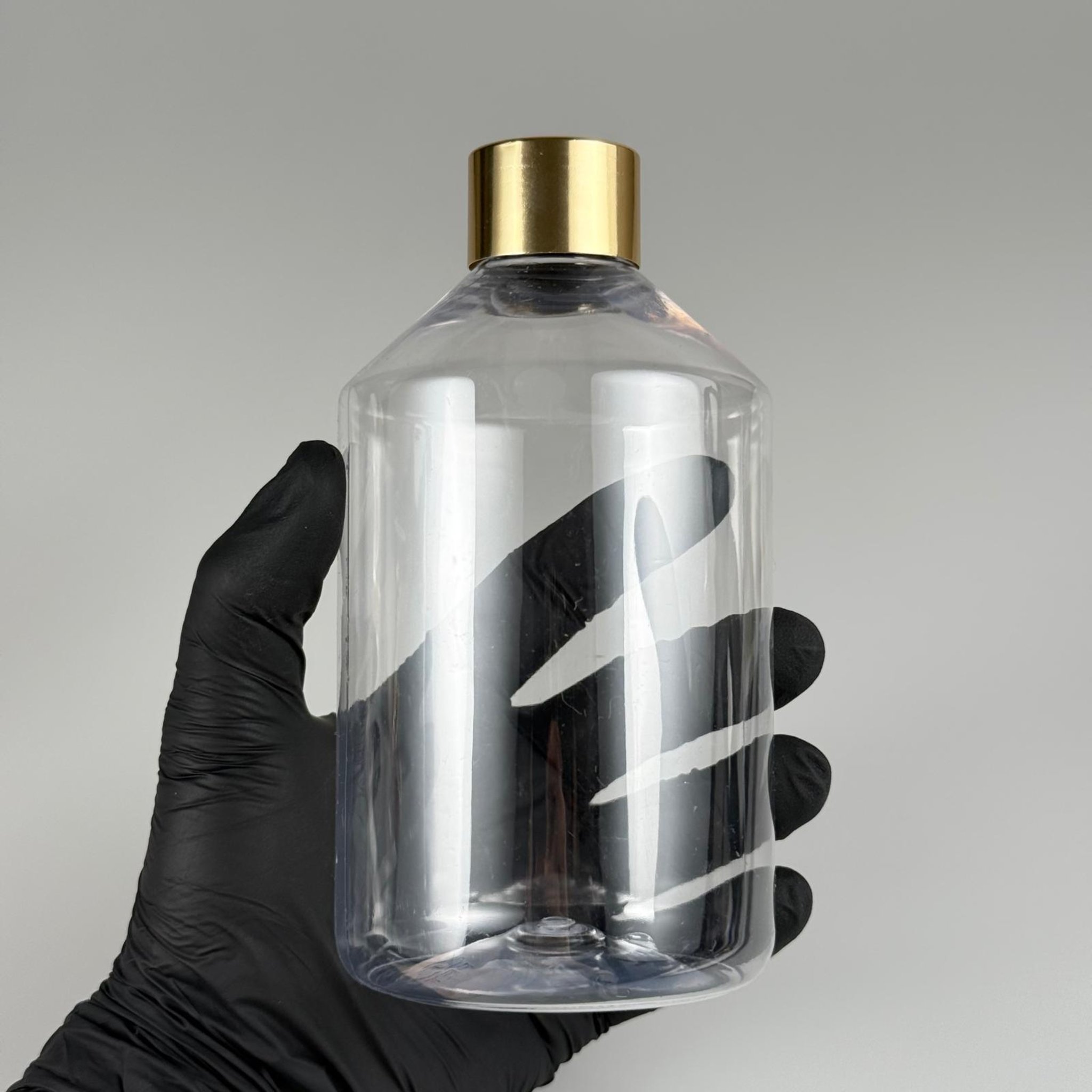 500 CC KÜT BOYUNLU ŞEFFAF PET ŞİŞE + ALÜMİNYUM KAPLAMALI GOLD KAPAKLI TAKIM - 500 ML PET ŞİŞE