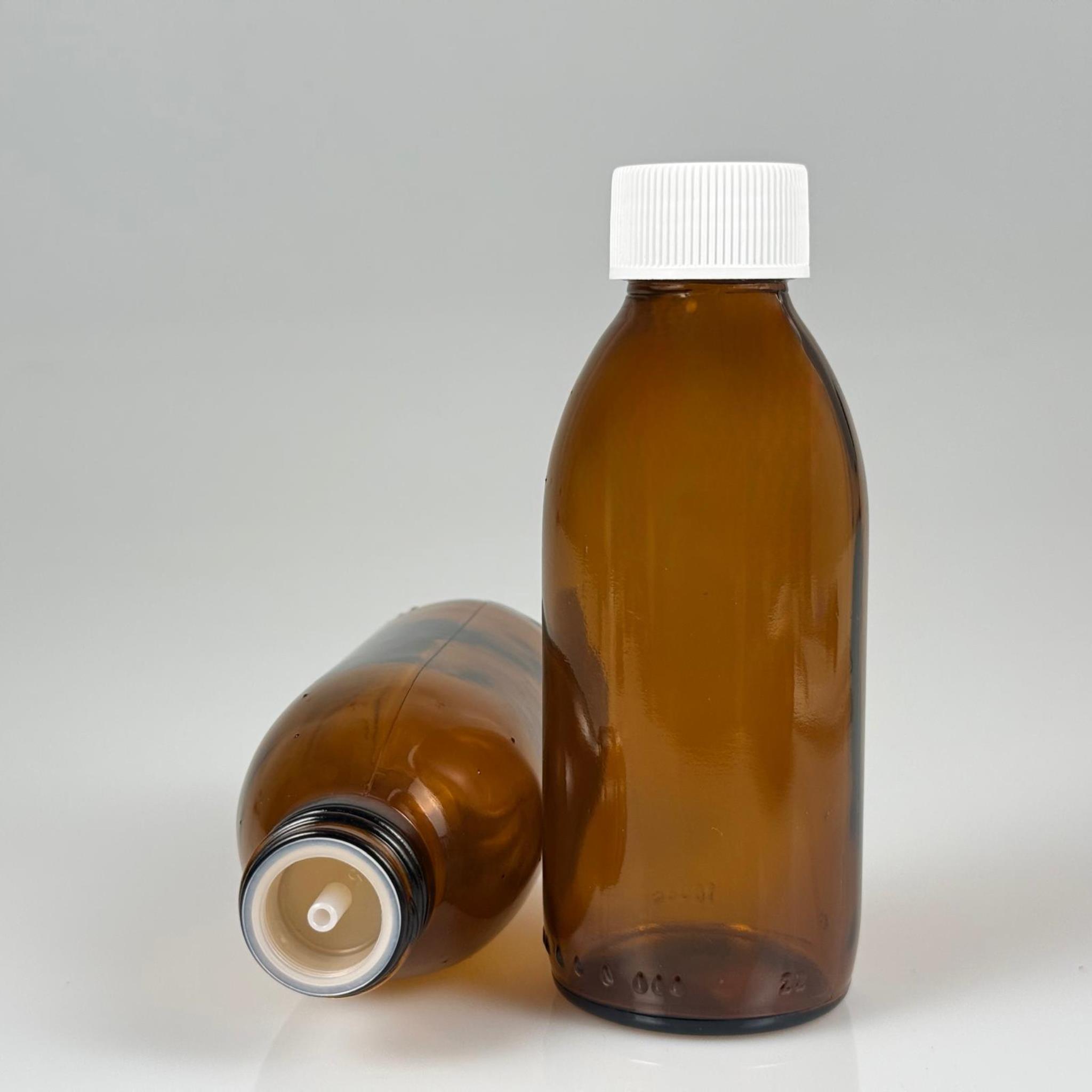 160 ML DOLUMU KOLAY, GENİŞ AĞIZLI İÇTEN DAMLALIKLI ŞİŞE (28 MM AĞIZ)  - 160 CC BEYAZ CONTALI KAPAKLI İÇTEN DAMLALIKLI CAM ECZA ŞİŞESİ - AMBER KAHVERENGİ