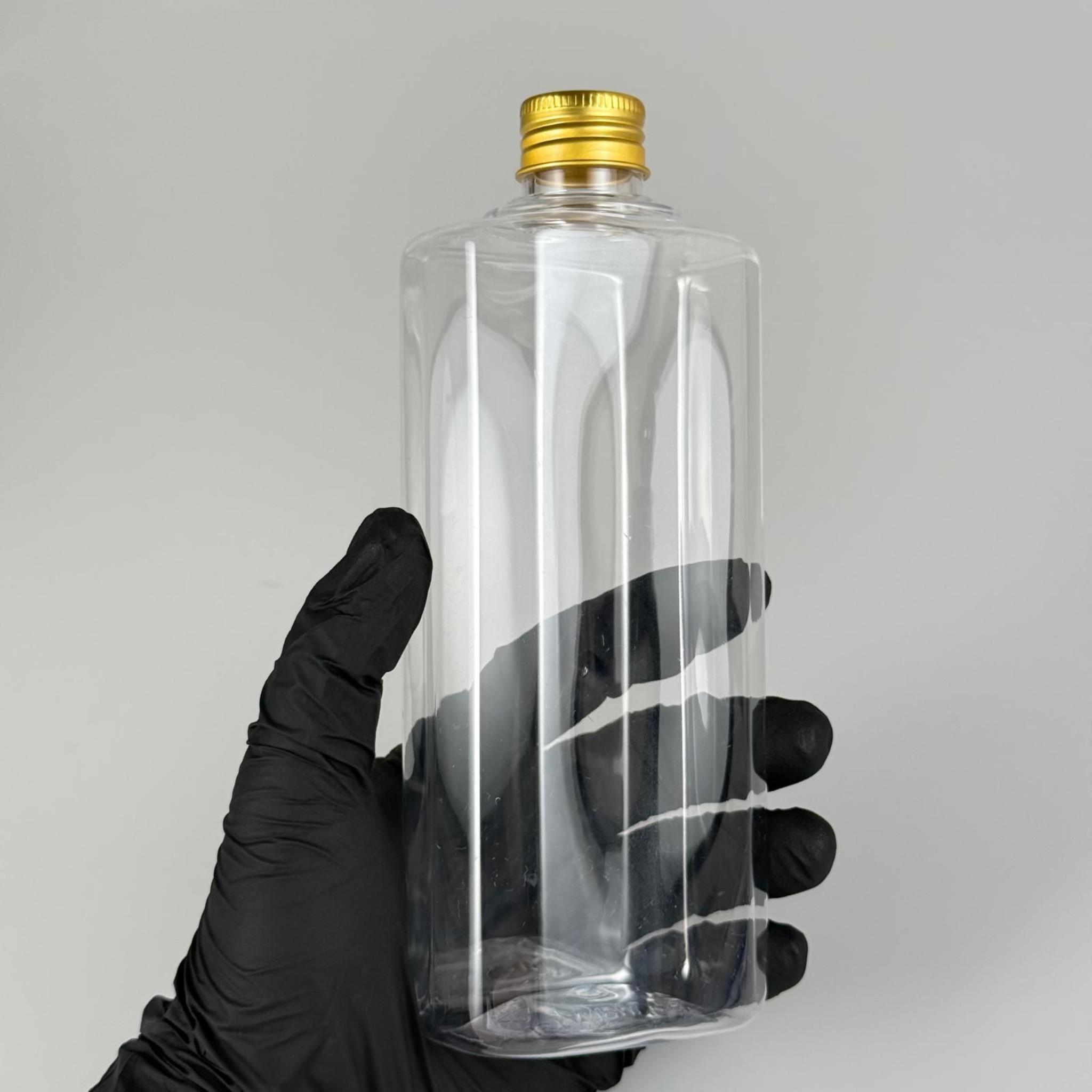 400 CC YASSI MODEL ŞEFFAF PET ŞİŞE (24 AĞIZ) + KÖPÜK CONTALI GOLD METAL ALÜMİNYUM KAPAKLI TAKIM - 400 ML KAPAKLI PLASTİK ŞİŞELER