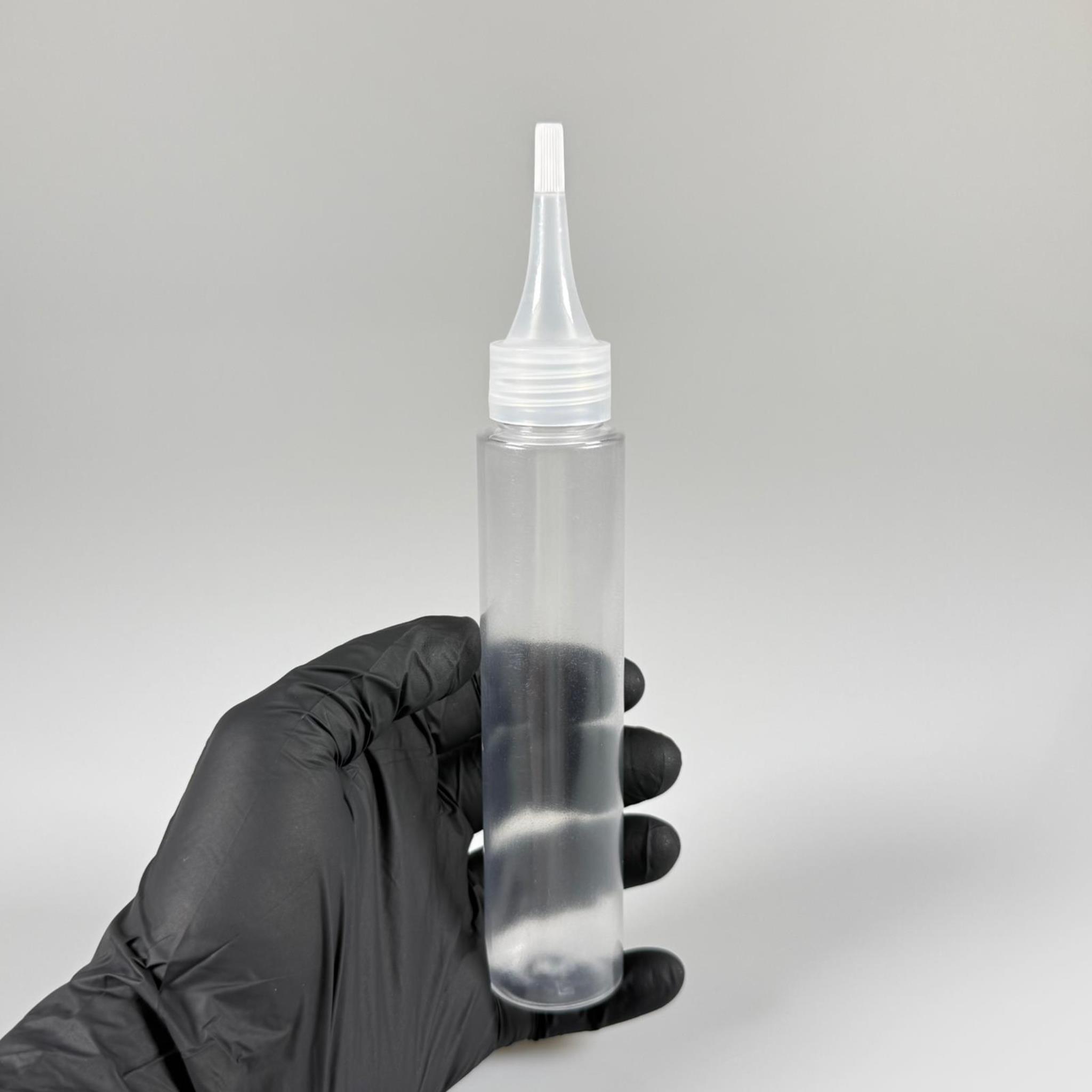 100 CC UZUN SİLİNDİR BUĞULU PET ŞİŞE (24 GR)  - ŞEFFAF SİVRİ AKITICI KAPAKLI - 100 ML BİBERİYE SUYU, LAVANTA YAĞI, SAÇ SERUM, TONİK VB İÇİN PLASTİK KOZMETİK AMBALAJLARI