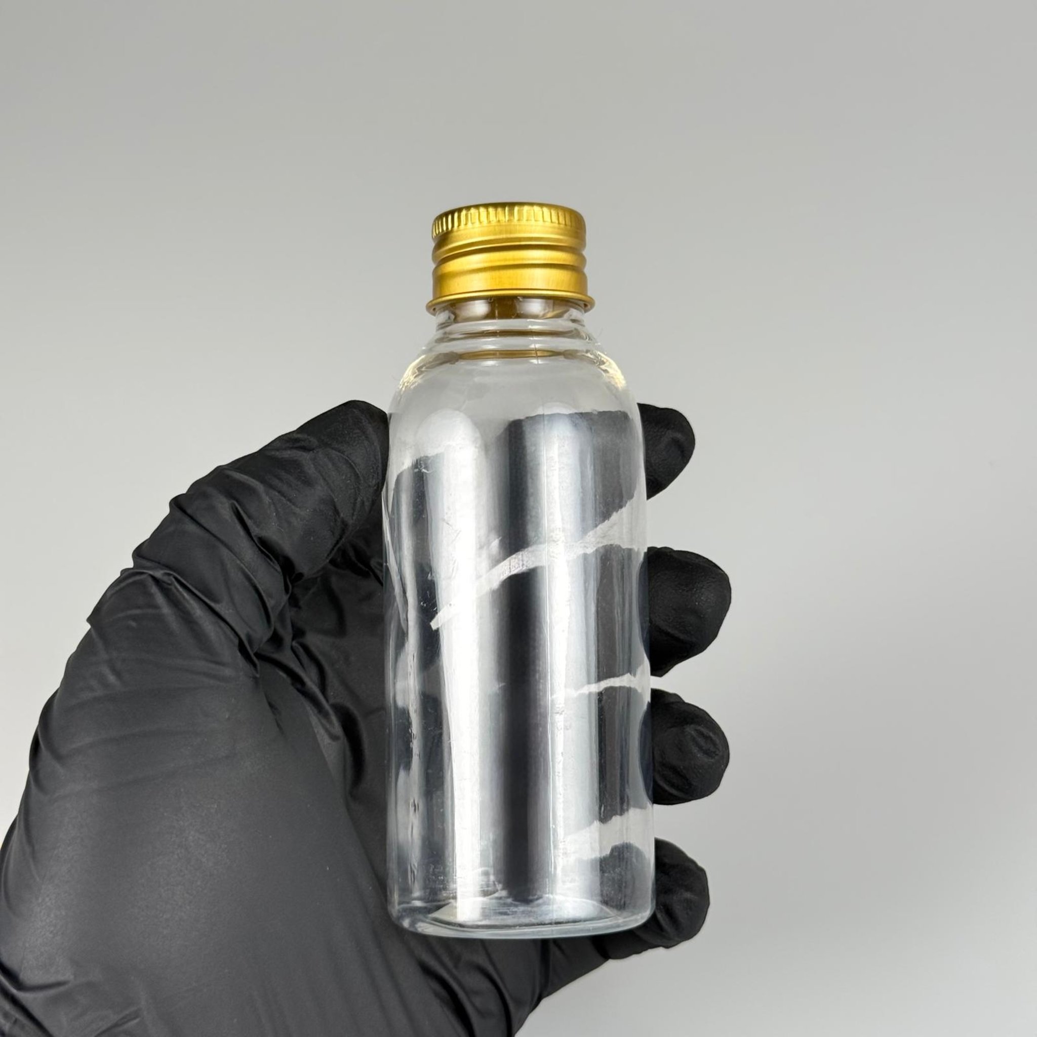 100 CC SİLİNDİR OVAL MODEL ŞEFFAF SERT PET ŞİŞE (24 AĞIZ) + KÖPÜK CONTALI GOLD METAL ALÜMİNYUM KAPAK TAKIM - 100 ML KAPAKLI KALIN PLASTİK ŞEFFAF ŞİŞELER