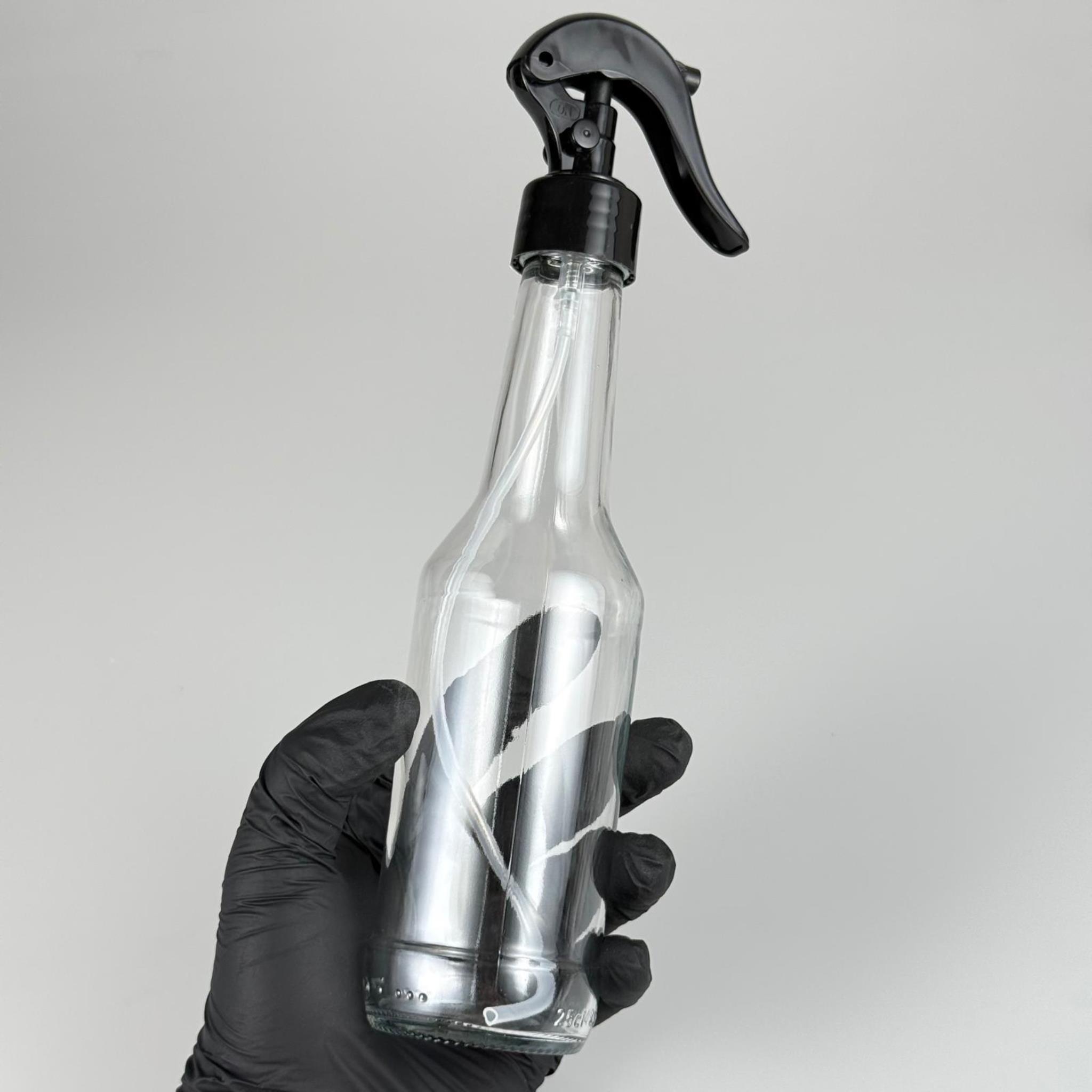 250 CC BOĞAZLI CAM ŞİŞE - SİYAH TRİGER SPREYLİ - 250 ML CAM SPREYLİ ŞİŞE