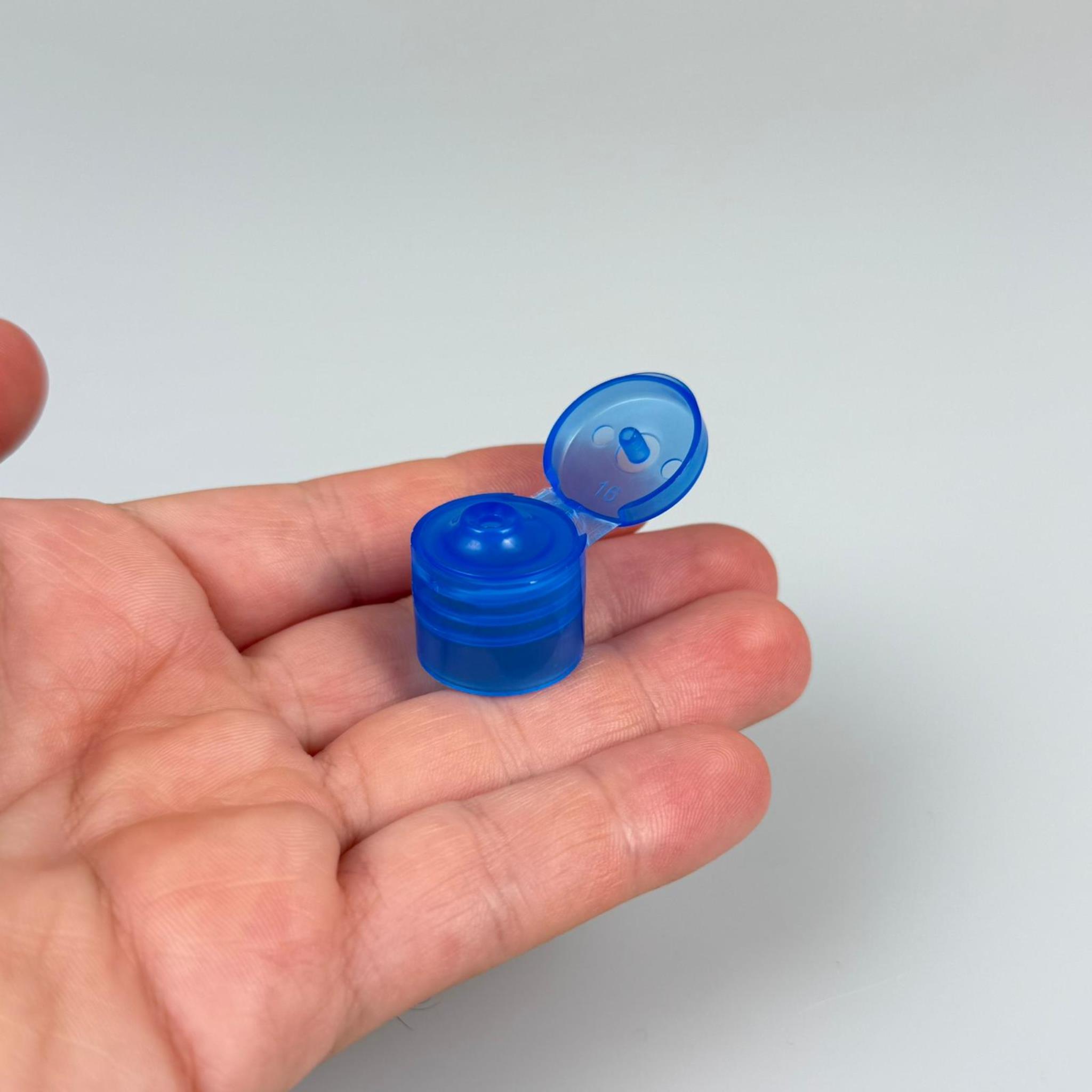 18 MM FLİPTOP KAPAK MAVİ - AÇILIR KAPANIR KAPAK - AKITICILI KOLONYA DEZENFEKTAN KAPAK
