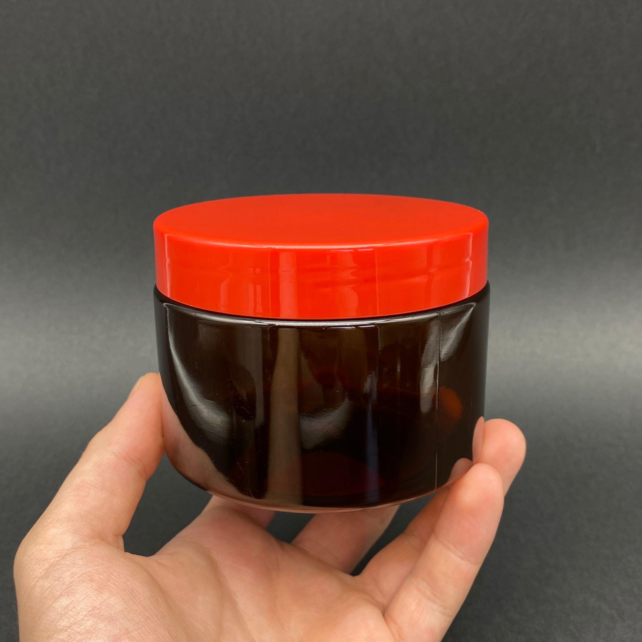 300 CC SERT PLASTİK AMBER KAVANOZ - KIRMIZI KAPAKLI - 300 ML KAHVERENGİ KAVANOZ