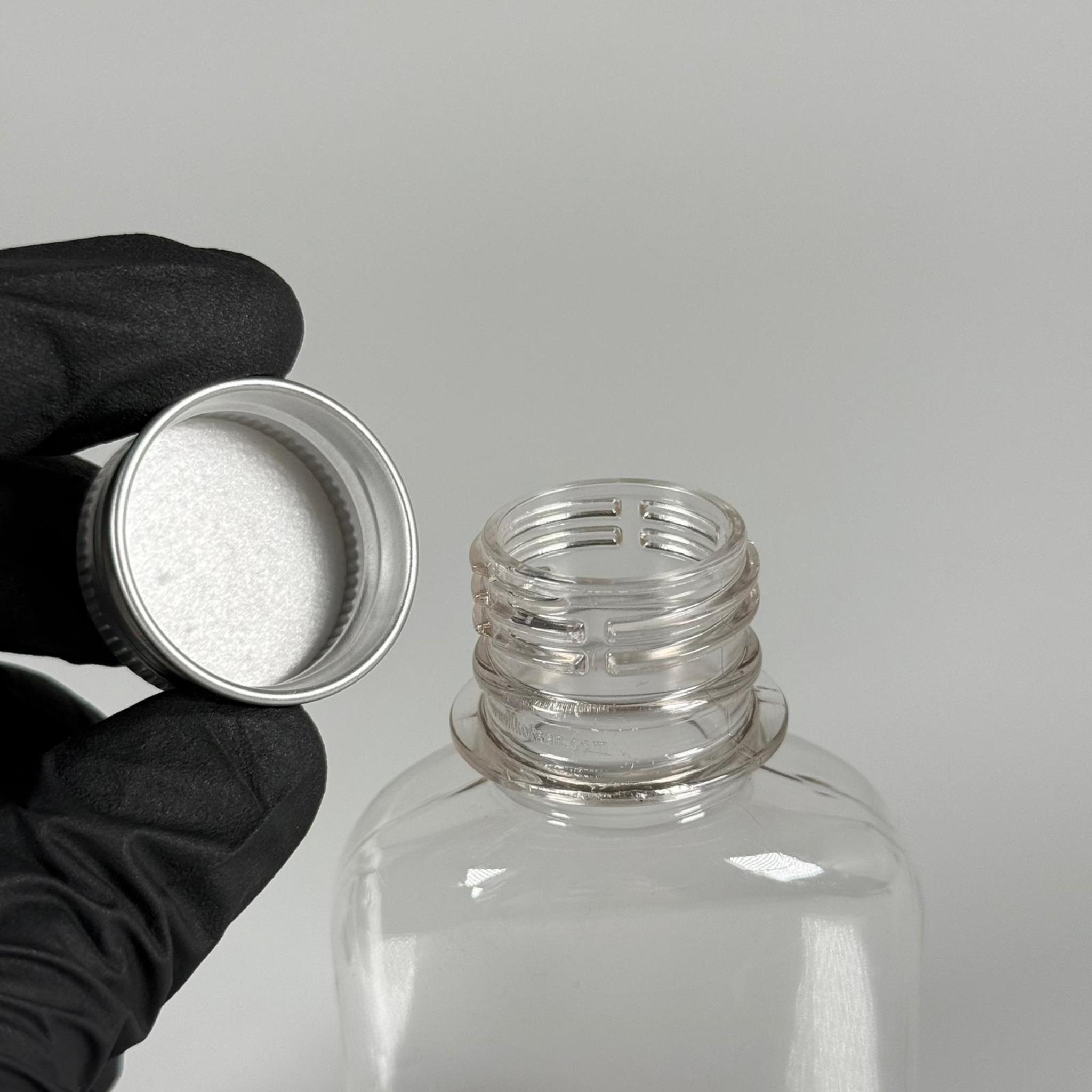 100 ML YASSI METAL KAPAKLI PET ŞİŞE - 100 CC CONTALI GÜMÜŞ ALÜMİNYUM KAPAKLI PLASTİK ŞİŞE