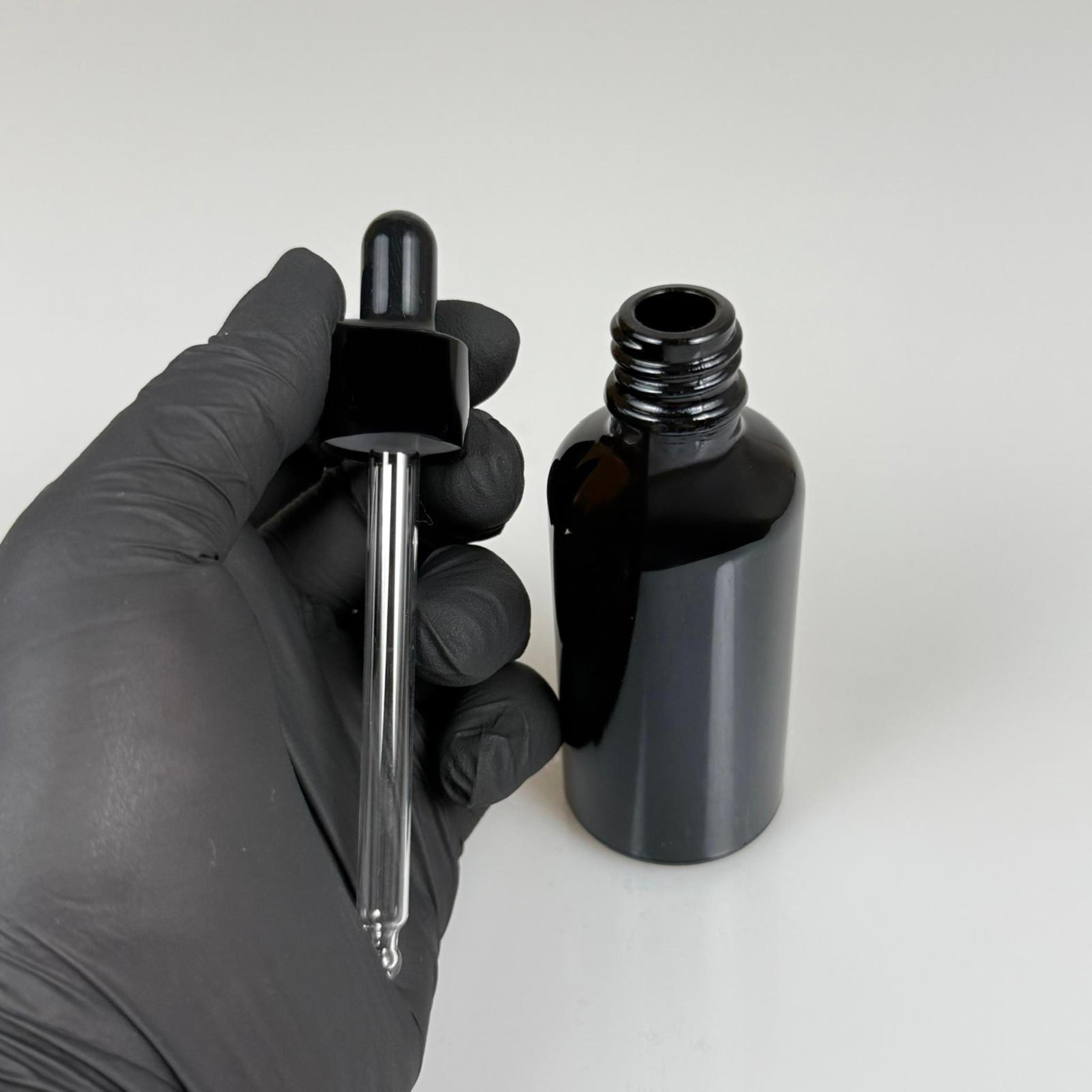 50 CC SİYAH CAM DAMLALIKLI ŞİŞE - SİYAH EMZİK - SİYAH  METALİK KAPAK - 50 ML SİYAH CAM DAMLALIKLI ŞİŞE