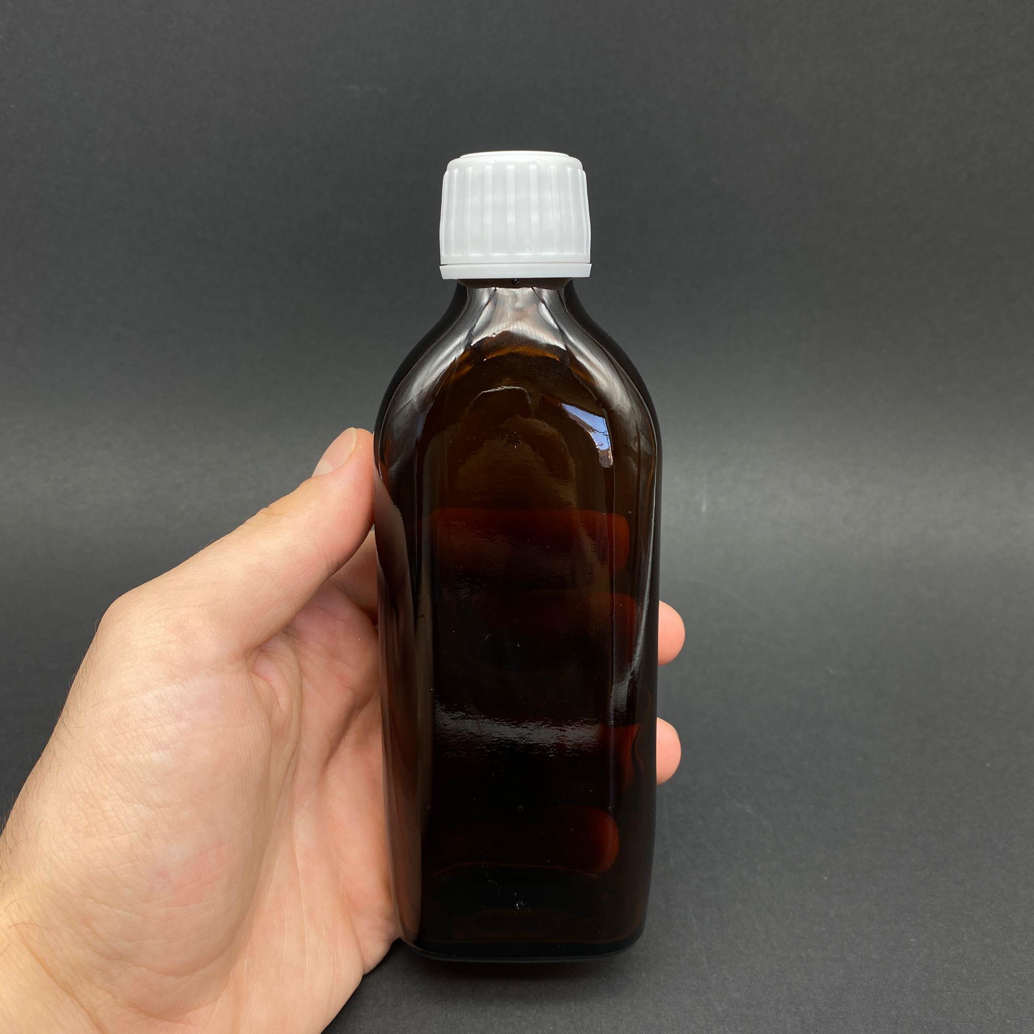 150 CC AMBER YASSI CAM ŞİŞE - BEYAZ KİLİTLİ PLASTİK KAPAKLI - 150 ML YASSI CAM ŞİŞE