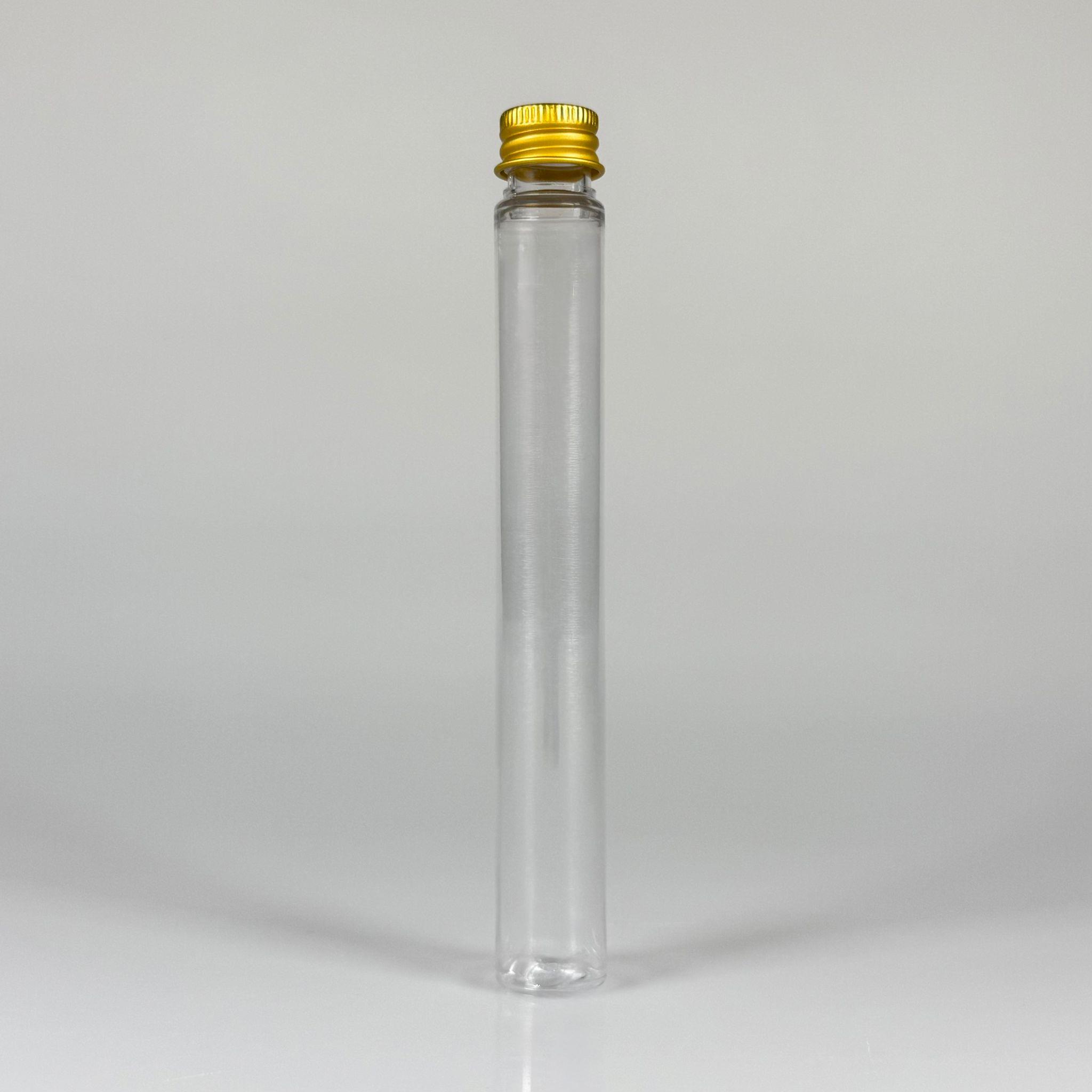 16 CM TÜP - 45 CC UZUN İNCE PET ŞİŞE - CONTALI GOLD METAL KAPAKLI  - VANİLYA ÇUBUĞU, BAHARAT, DENEY TÜPÜ VB İÇİN PLASTİK TÜP