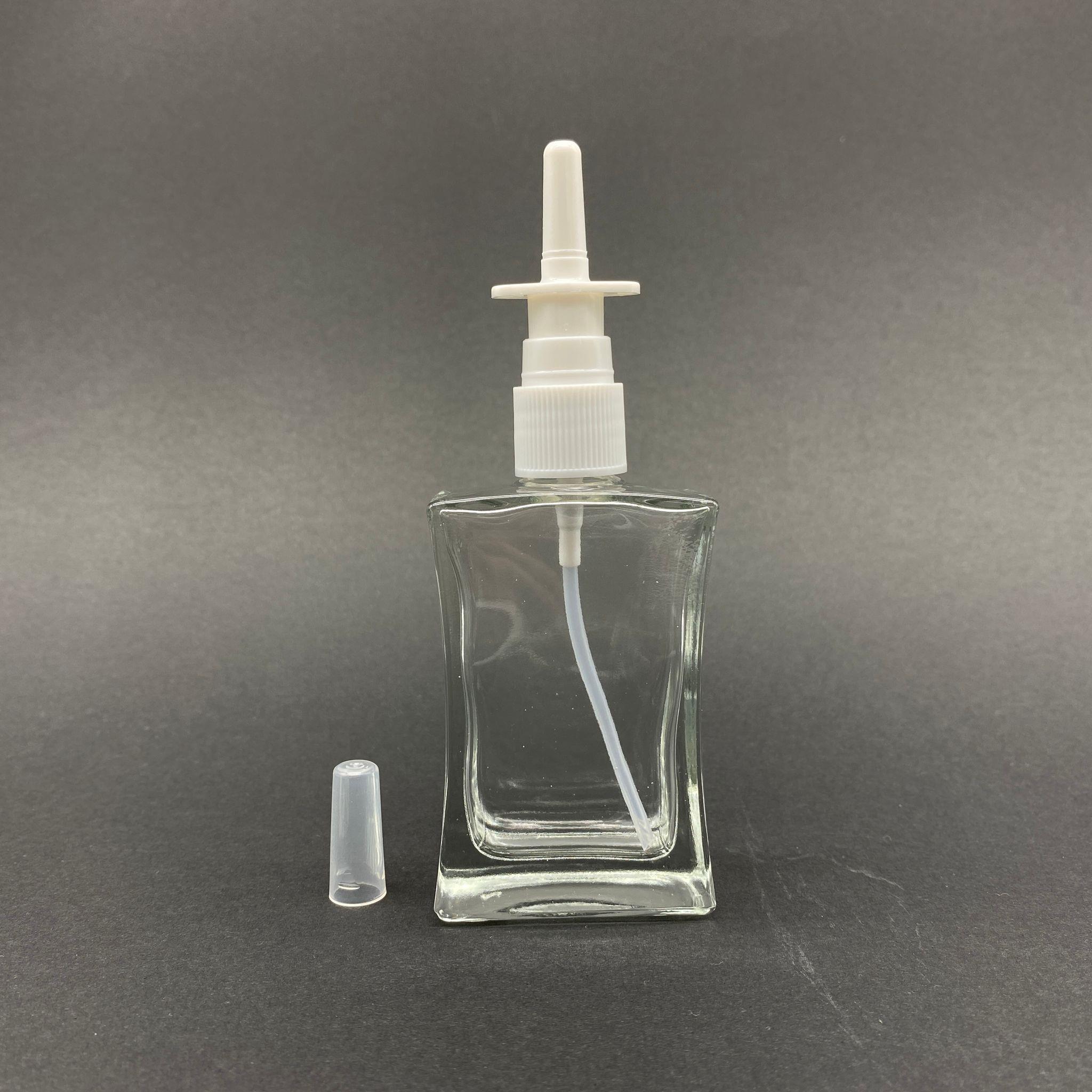 50 CC KÖŞELİ CAM ŞİŞE - BEYAZ NAZAL BURUN SPREYLİ TAKIM - 50 ML BURUN SPREYLİ CAM ŞİŞE - 1. KALİTE İTHAL CAM