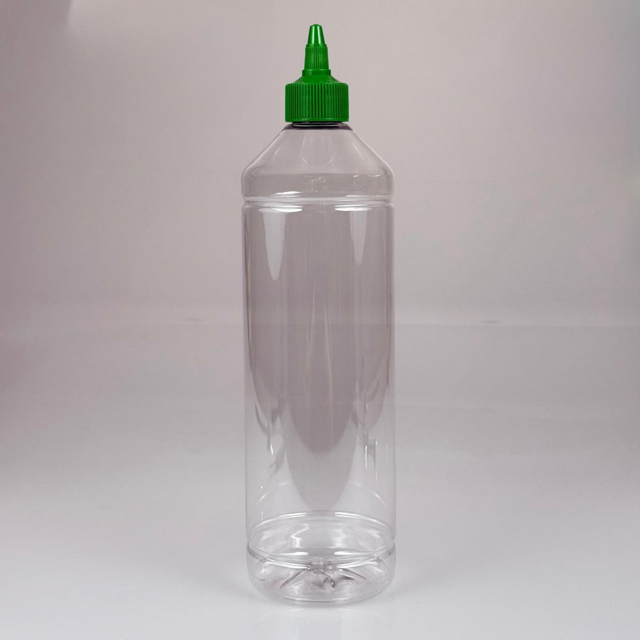 ZEYTİNYAĞI, SOS, ACI SOS, SİRKE, SRIRACHA VB BOŞ ŞİŞELERİ - YEŞİL SİVRİ TWİST AKITICI KAPAK + 1000 ML SİLİNDİR ŞEFFAF PET PLASTİK ŞİŞE TAKIM