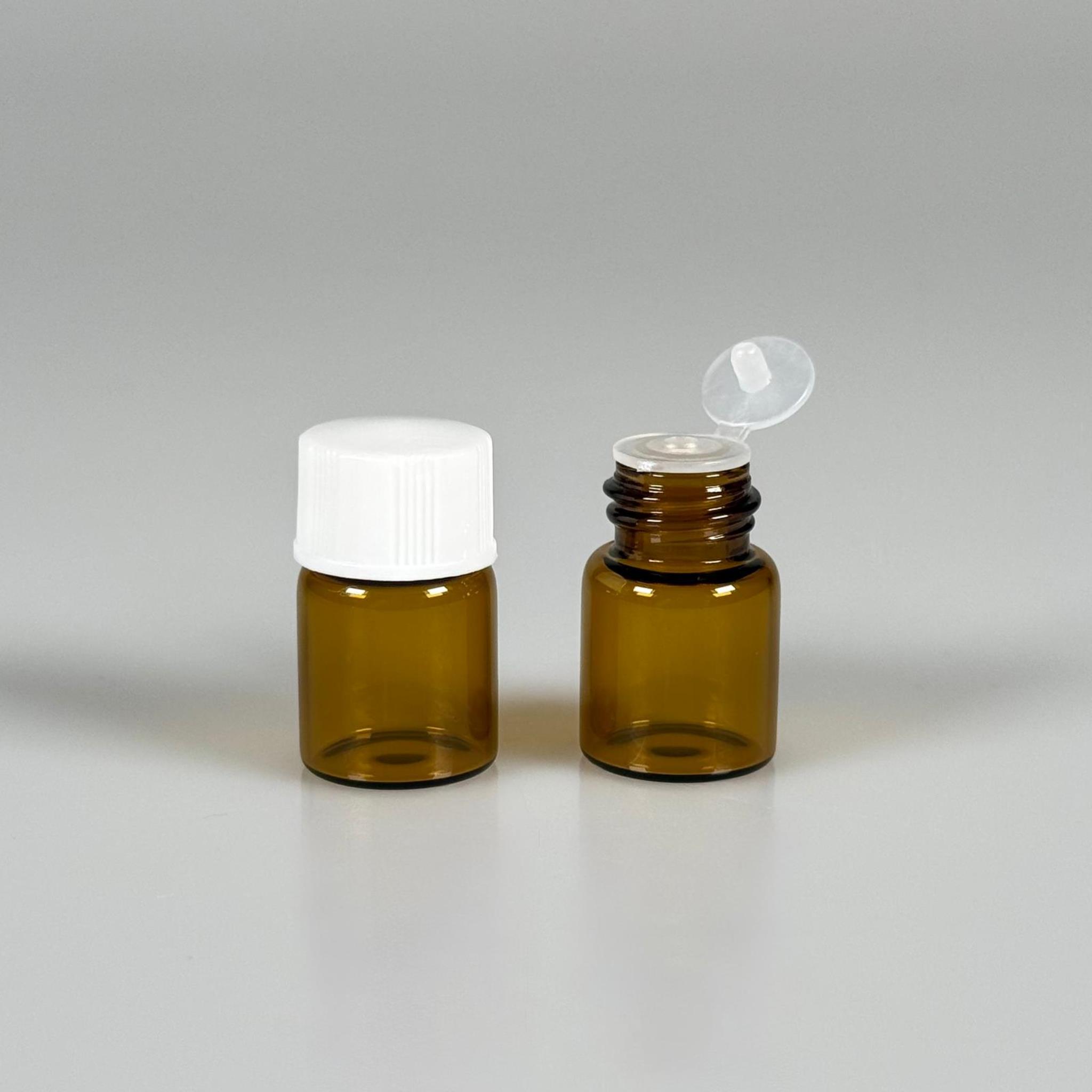 2 CC AMBER İNCE CAM ŞİŞE - BEYAZ KAPAKLI + İÇTEN DAMLALIKLI - 2 ML CAM ŞİŞE