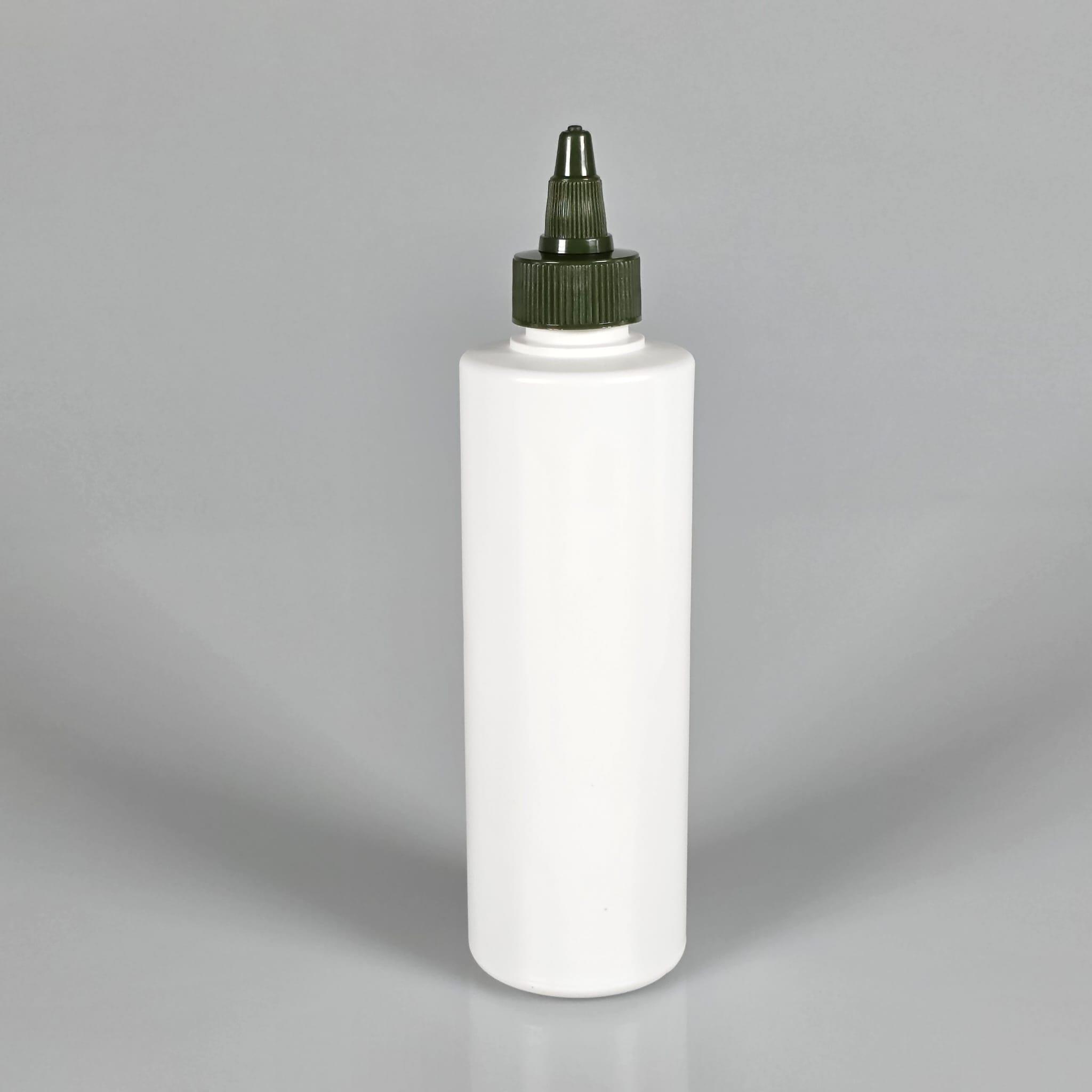 200 CC (SİLME 250 CC) BEYAZ SİLİNDİR MODEL MAT SERT POLİETİLEN ŞİŞE - YEŞİL AKITICI SİVRİ TWİST KAPAKLI - 200 ML BEYAZ PLASTİK ŞİŞE