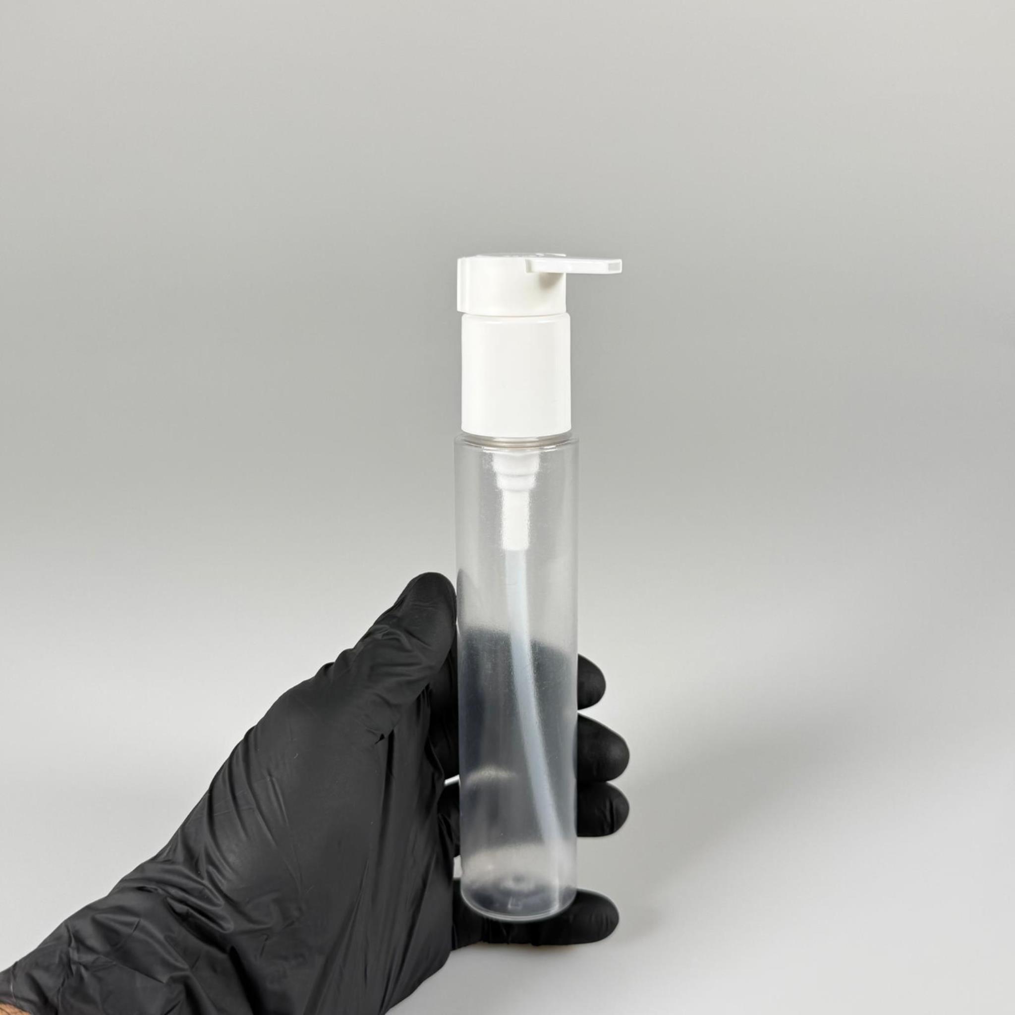 100 CC UZUN SİLİNDİR BUĞULU PET ŞİŞE (24 GR)  - BEYAZ XAVİER POMPALI - 100 ML BİBERİYE SUYU, LAVANTA YAĞI, SAÇ SERUM, TONİK VB İÇİN PLASTİK KOZMETİK AMBALAJLARI