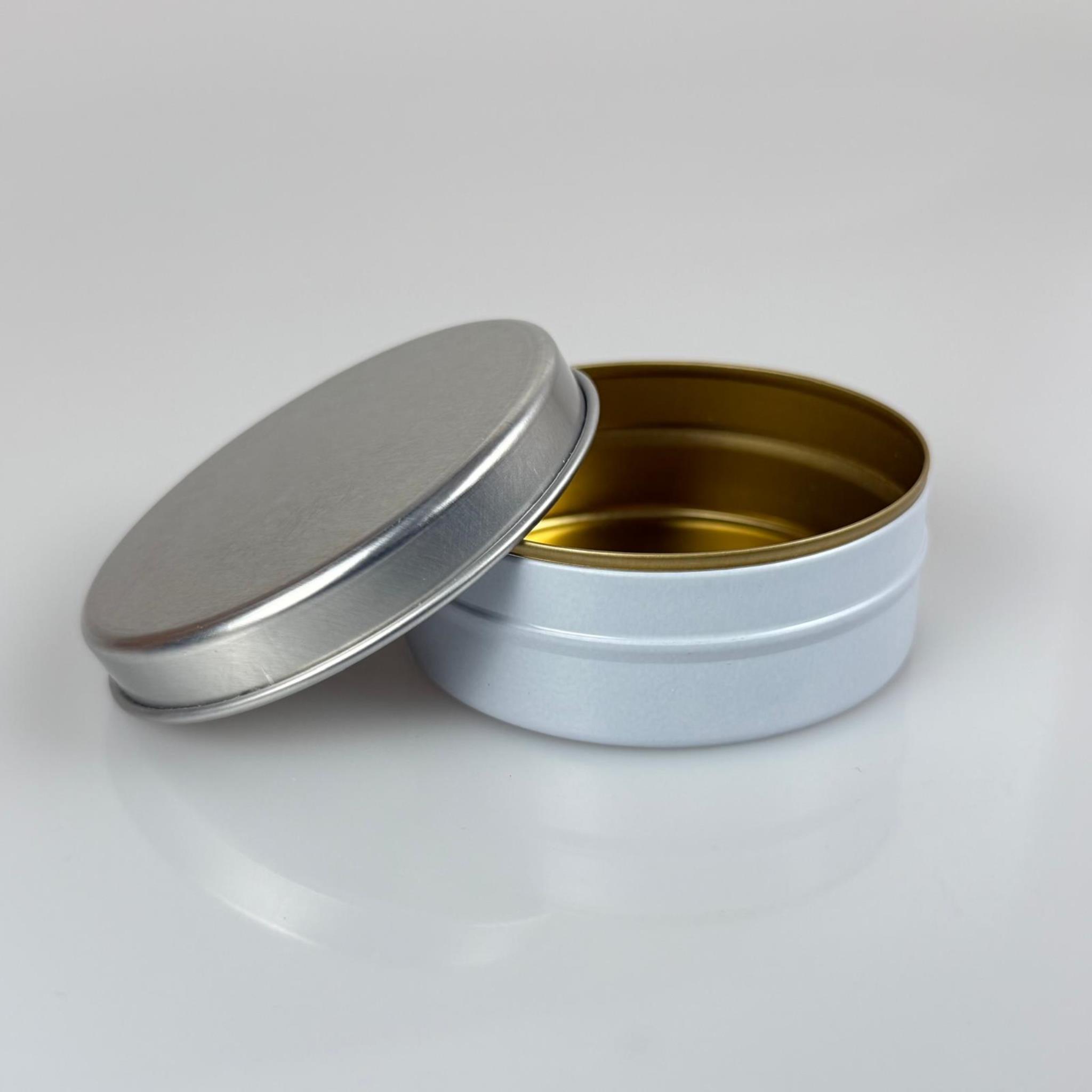 100 CC TENEKE KUTU - BEYAZ - GÜMÜŞ KAPAKLI - METAL AMBALAJ - MUM TENEKESİ 77 X 28 MM