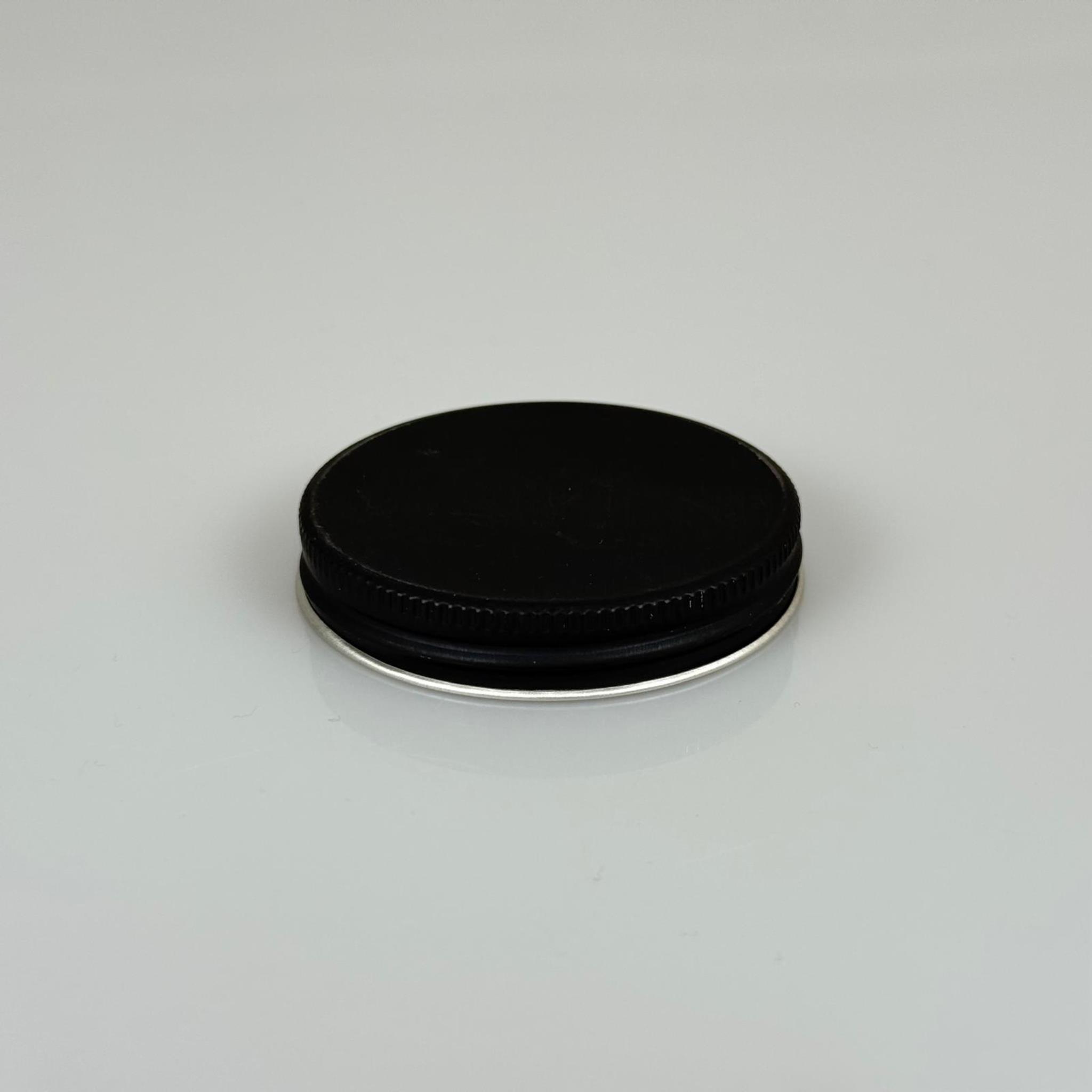 57 MM VİDALI MAT SİYAH METAL KAPAK (ŞİŞECAM 50 CC CAM KREM KAVANOZU KAPAĞI)