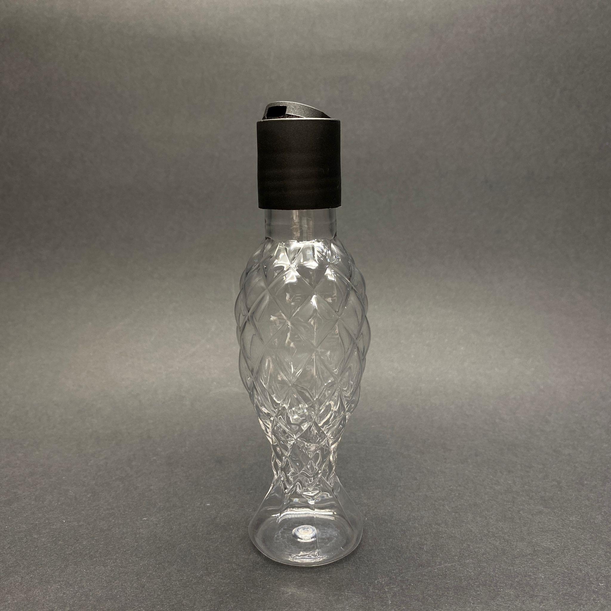 100 CC BALIK SIRTI MODEL PET ŞİŞE - SİYAH DİSKTOP ŞAMPUAN KAPAKLI - AĞIZ ÇAPI 24 MM - ŞEFFAF