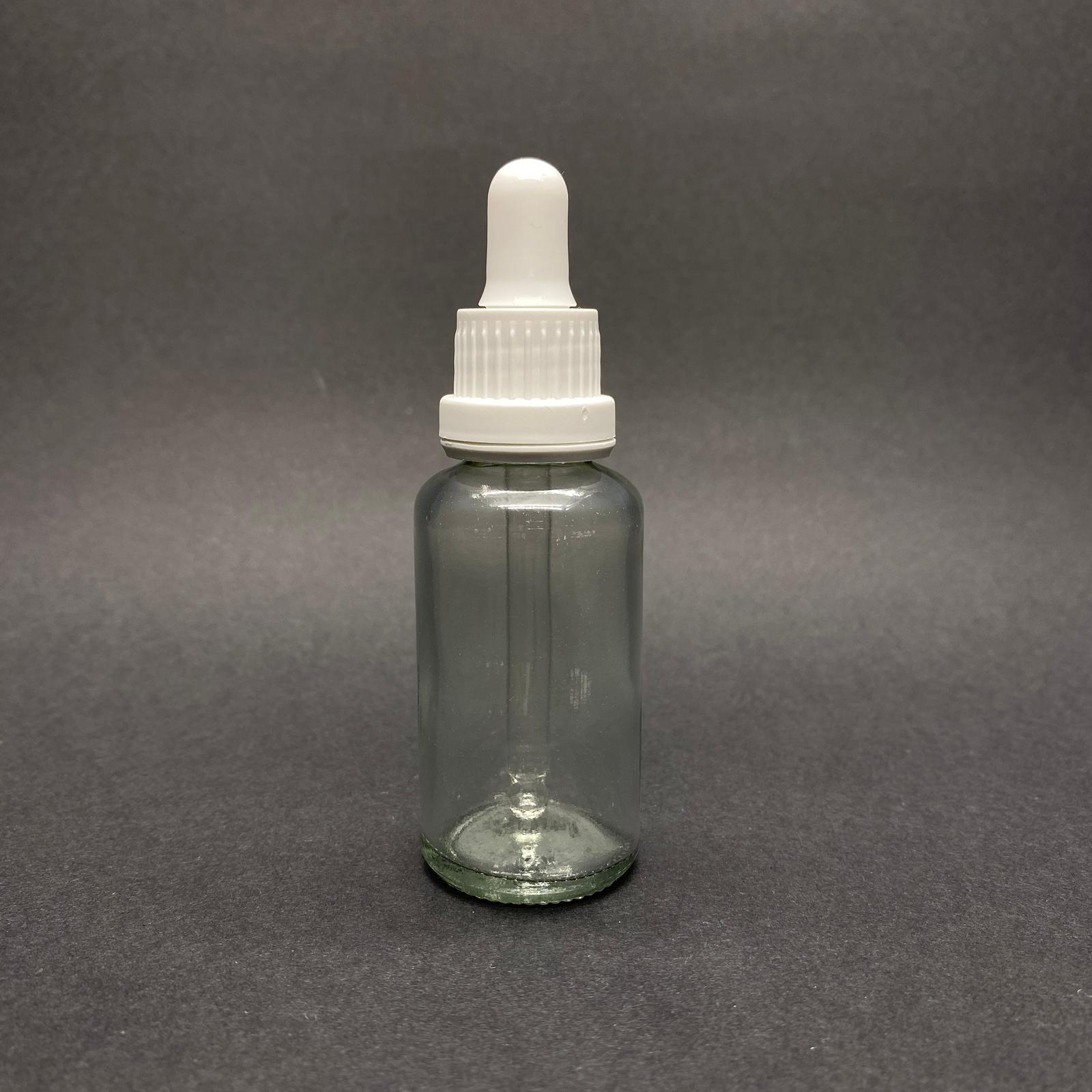 30 CC ŞEFFAF CAM DAMLALIKLI ŞİŞE - BEYAZ EMZİK - BEYAZ KİLİTLİ PLASTİK KAPAK - 30 ML SAYDAM CAM DAMLALIKLI ŞİŞE - 30 ML SERUM ŞİŞESİ - DAMLALIKLI BOŞ ŞİŞE
