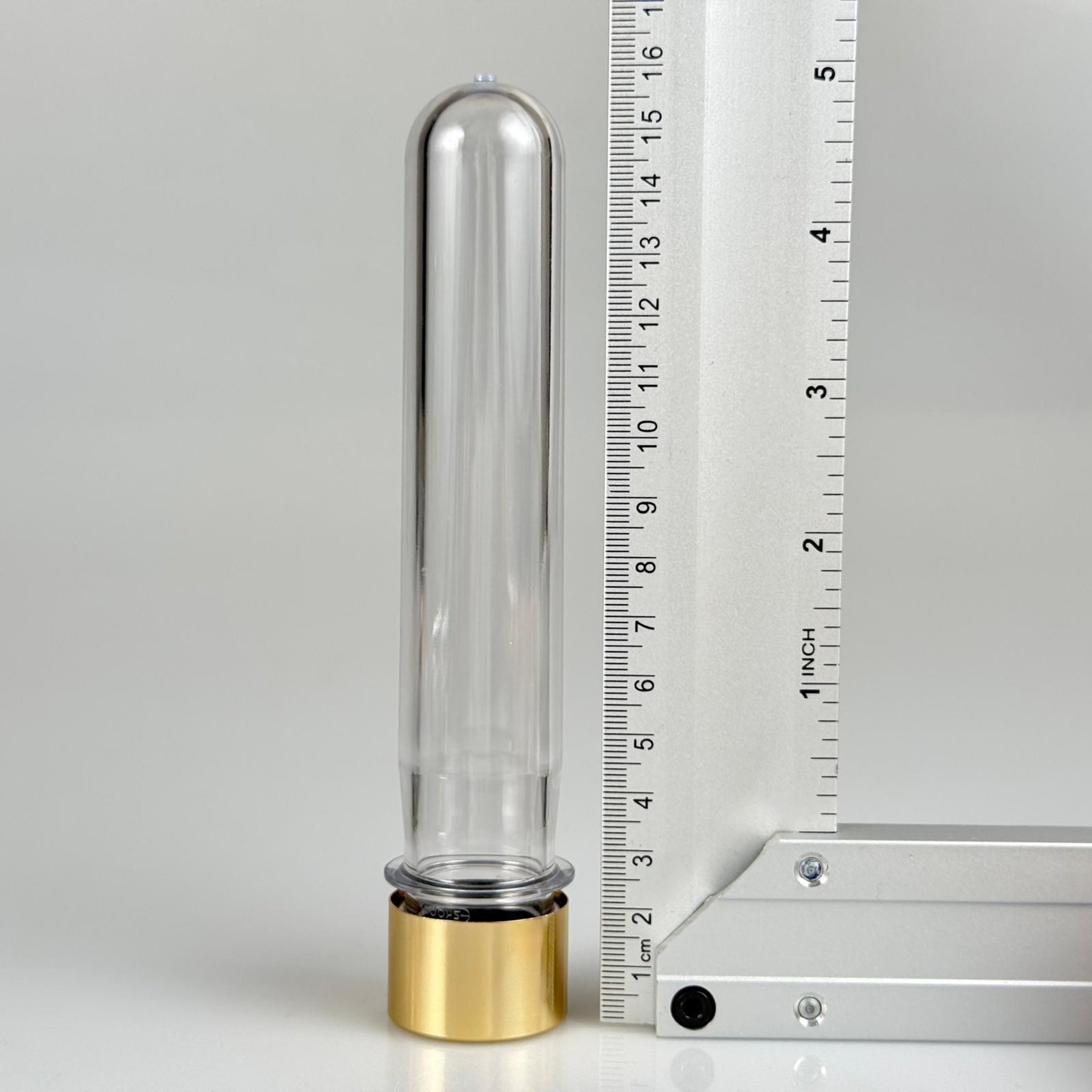 16 CM TÜP - 45 CC PET ŞİŞE + ALÜMİNYUM KAPLAMALI GOLD KAPAKLI TAKIM - VANİLYA ÇUBUĞU, BAHARAT, DENEY TÜPÜ, AYAKKABI BAĞCIĞI VB İÇİN PLASTİK TÜP