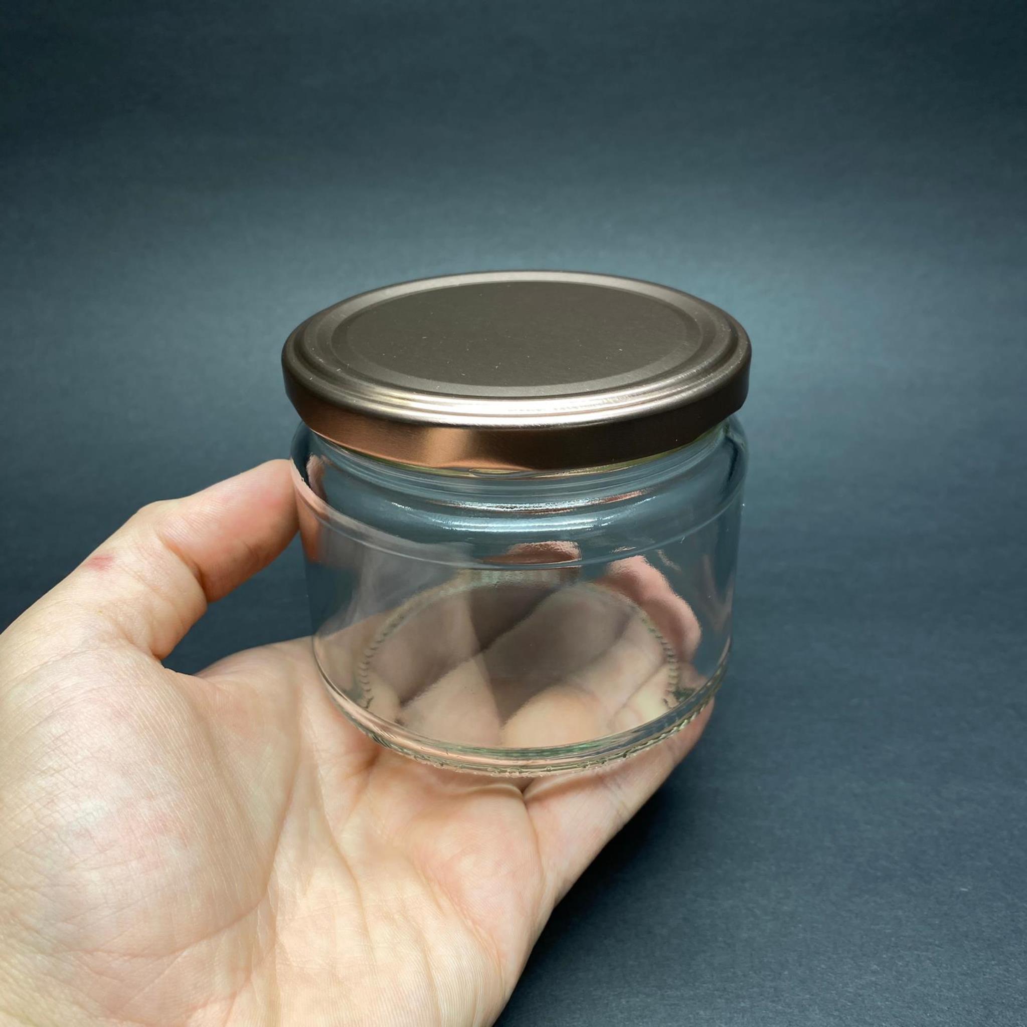 300 CC CAM KAVANOZ (SİLME HACİM 330 ML) - BRONZ METAL KAPAKLI - 300 ML CAM MAGNOLİA TATLI KAVANOZU - KONSERVE KAVANOZU