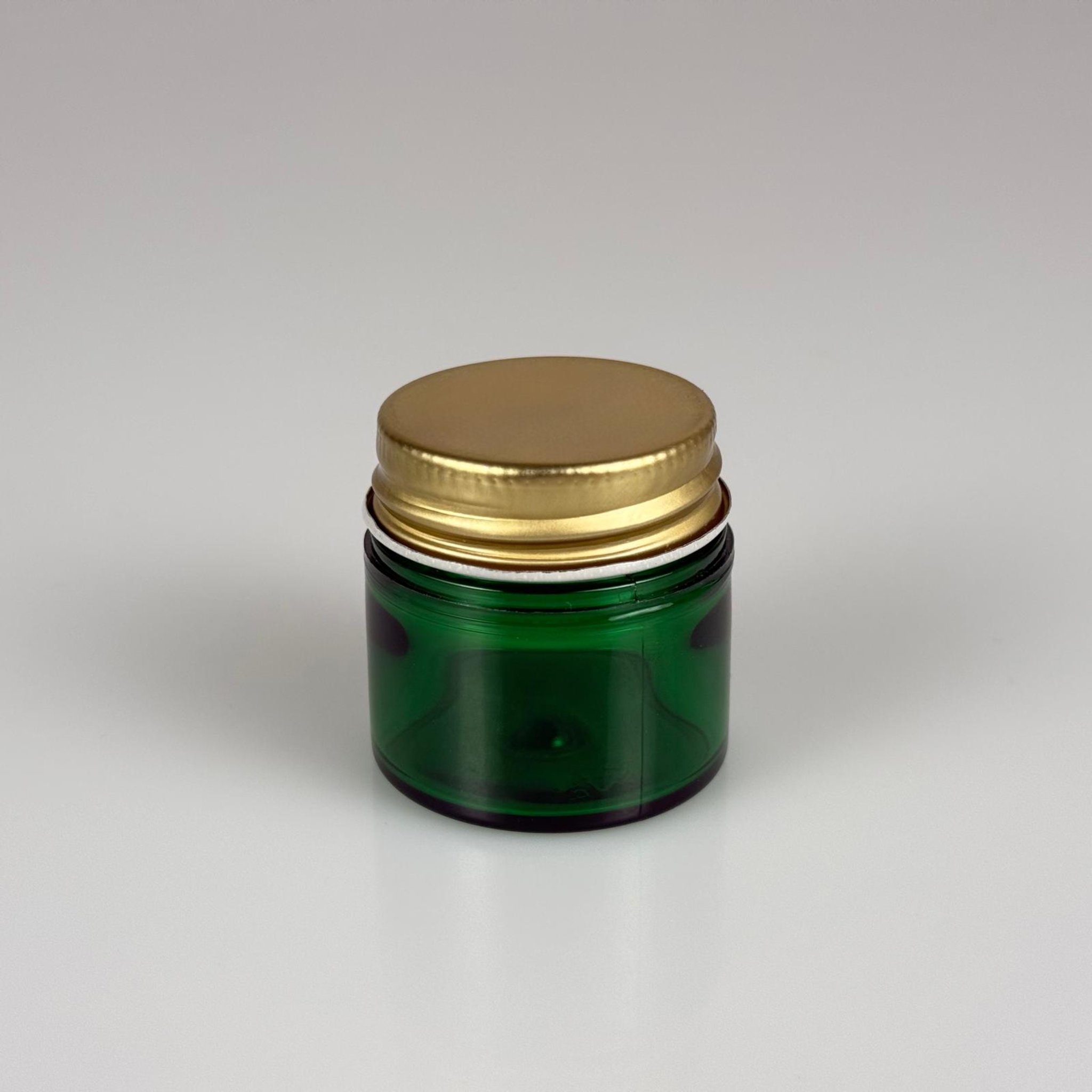 20 CC YEŞİL SERT PLASTİK KAVANOZ - 38 AĞIZ CONTALI GOLD METAL KAPAKLI - 20 ml KALIN LÜX Boş Krem, Balm, Peeling, Macun, Pasta, Aromaterapi ve Saç Maskesi Kabı