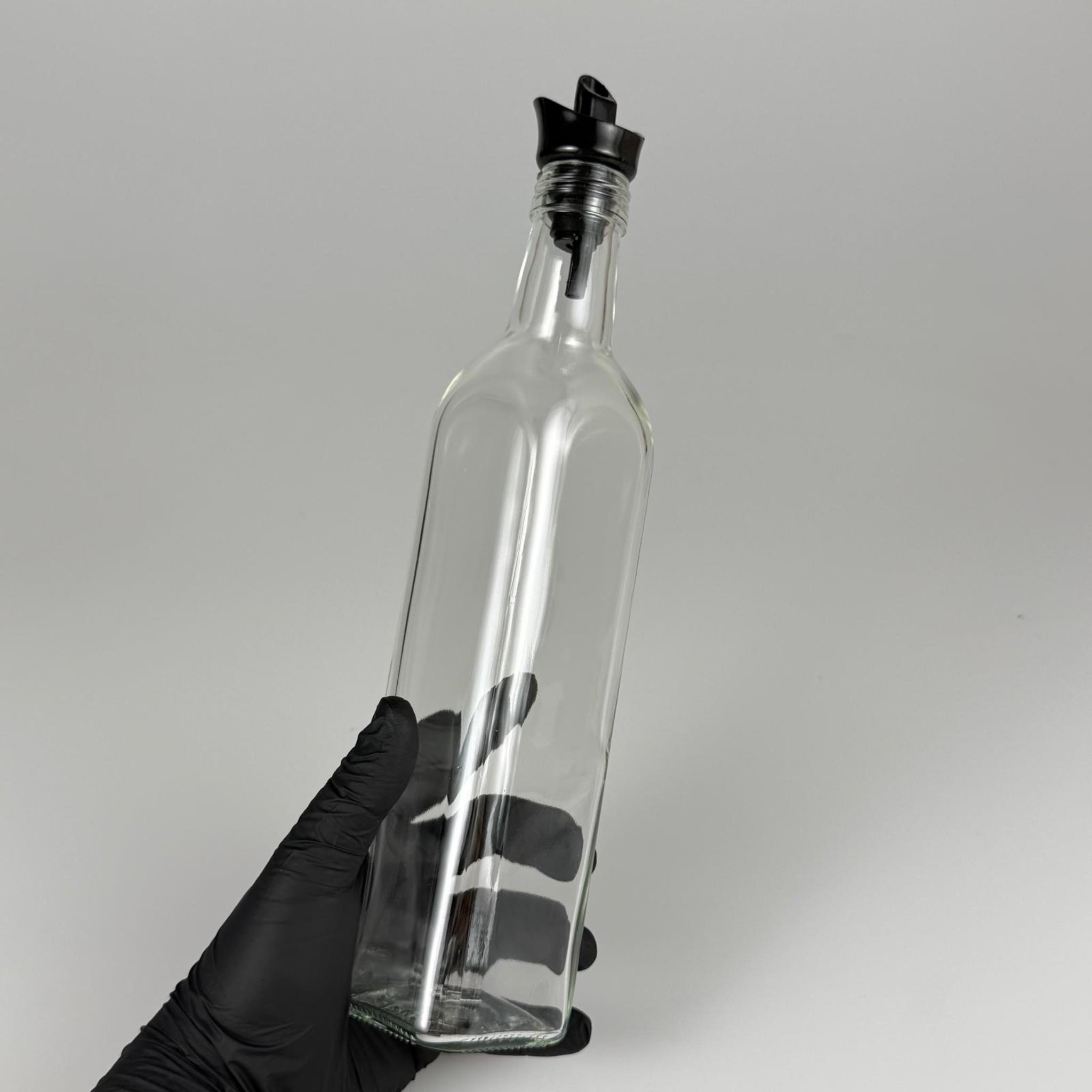Akıtmaz Kapaklı Şık Cam Yağlık – Zeytinyağı ve Sirke İçin - Restoran Tipi 500 ML Şeffaf Maraska Kare Yağdanlık Siyah Akıtıcı Başlıklı