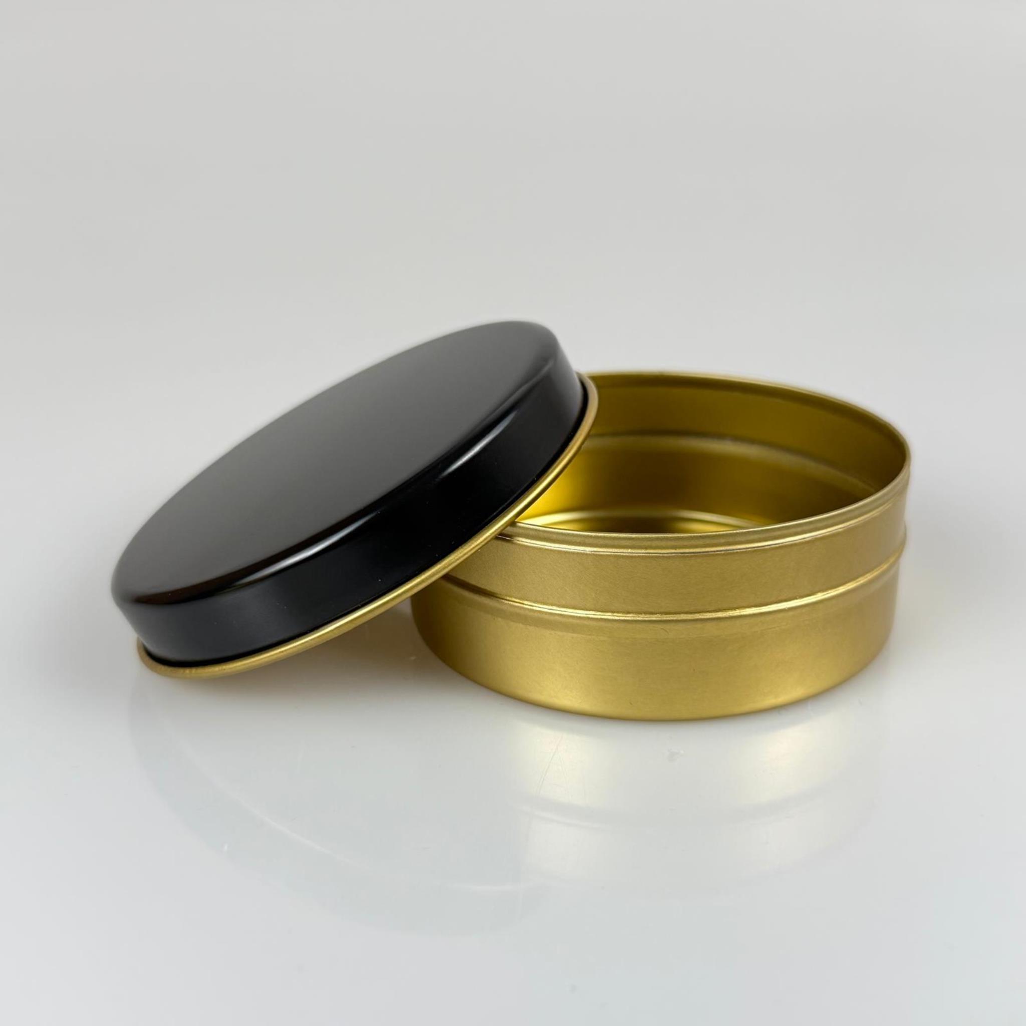 100 CC TENEKE KUTU - GOLD - SİYAH KAPAKLI - METAL AMBALAJ - MUM TENEKESİ 77 X 28 MM