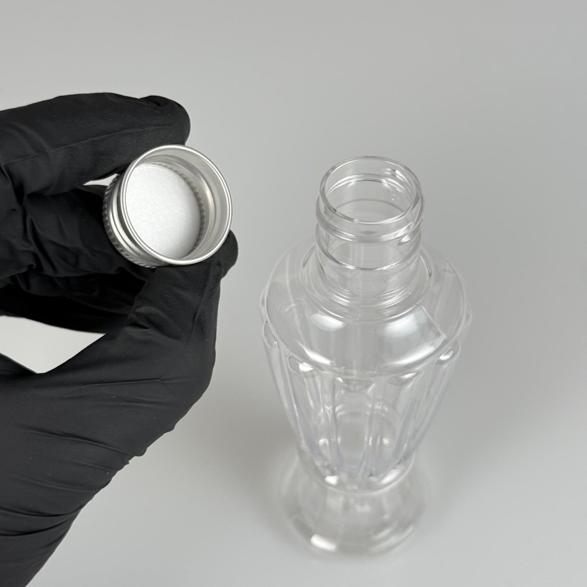 100 CC CAMPET VAZO HÜRREM ŞİŞE (24 AĞIZ) + KÖPÜK CONTALI GÜMÜŞ METAL ALÜMİNYUM KAPAKLI TAKIM - 100 ML KAPAKLI PLASTİK ŞİŞELER