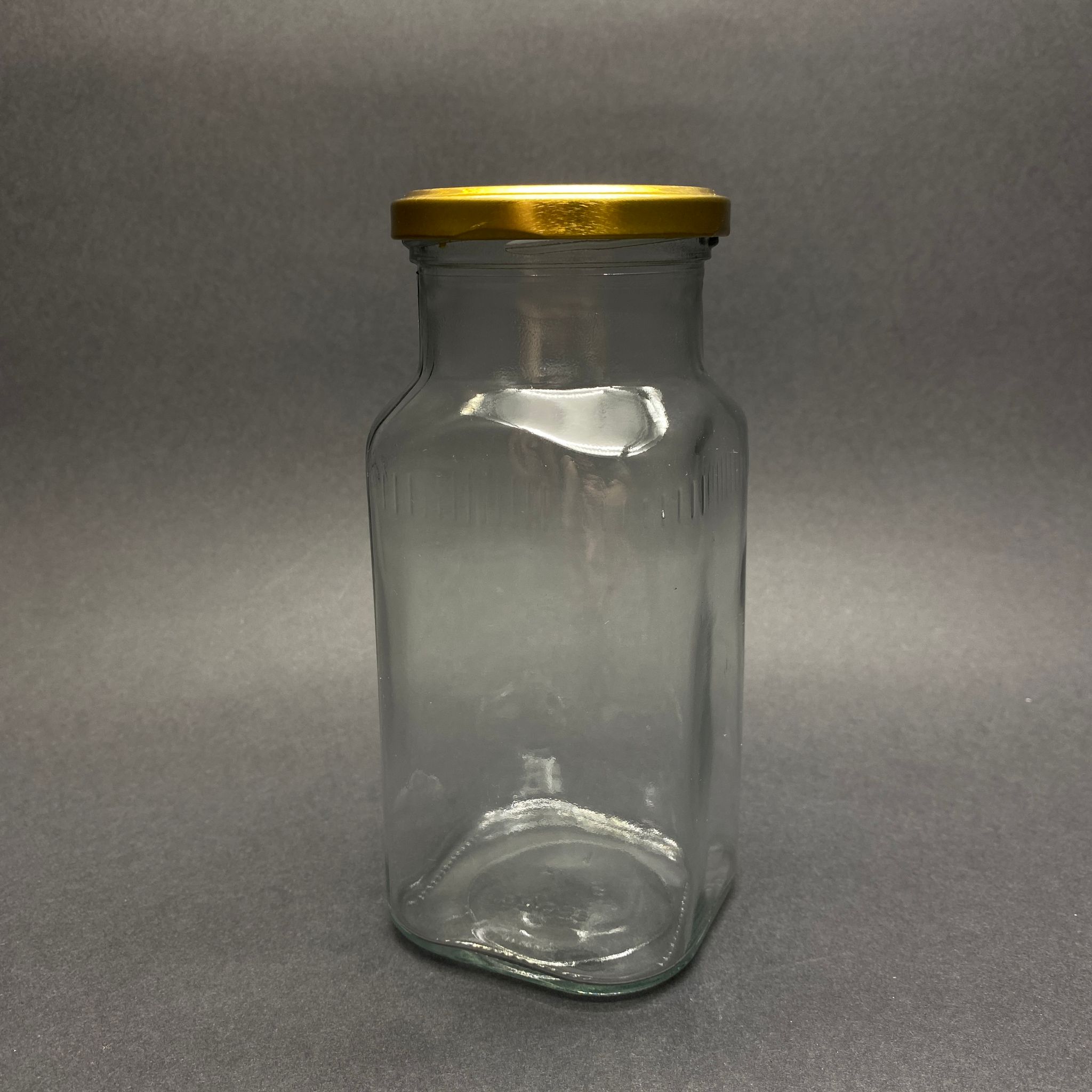 580 CC CAM KARE KAVANOZ - GOLD METAL KAPAKLI - 580 ML KÖŞELİ KAVANOZ