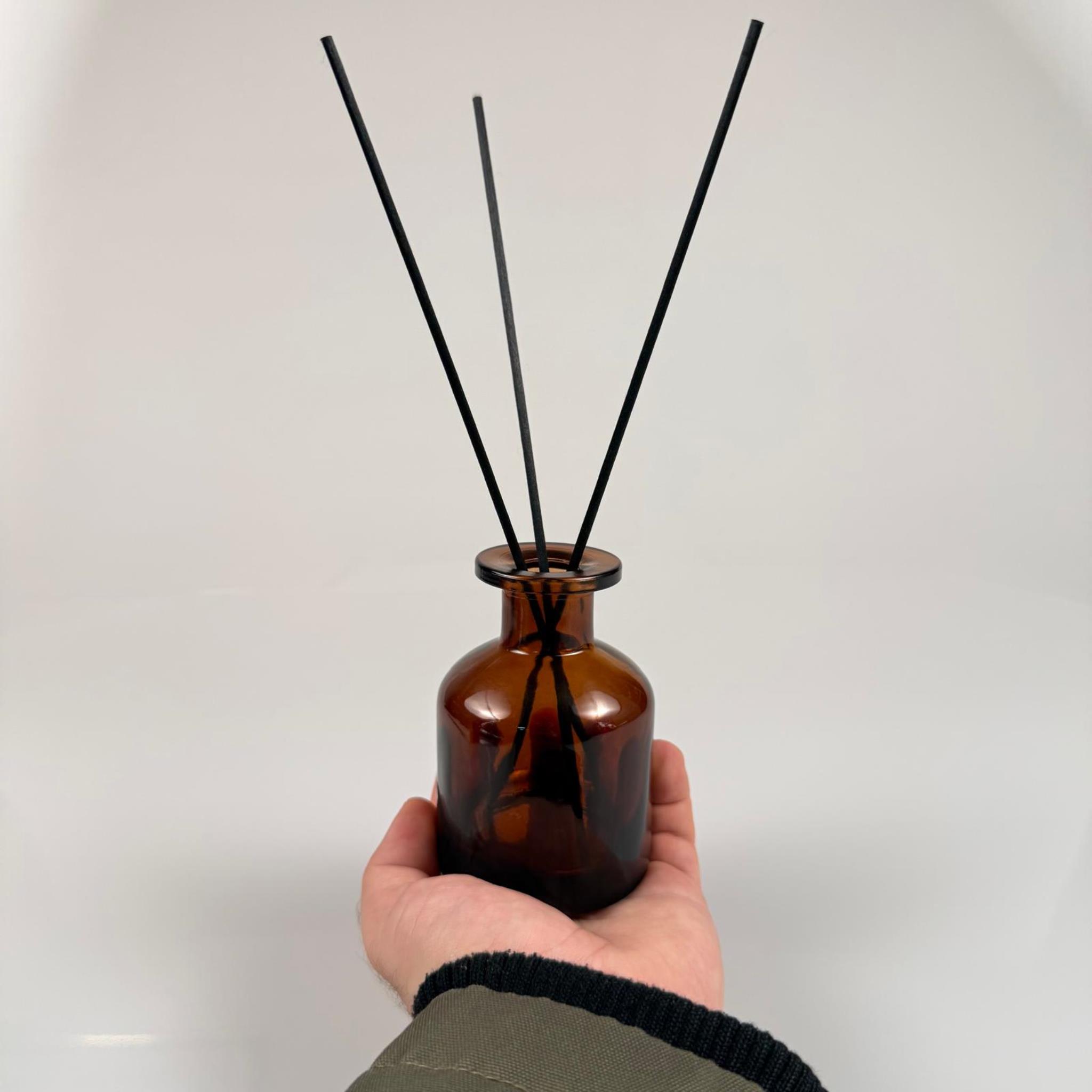 150 CC AMBER CAM BAMBU SİLİNDİR ODA KOKUSU ŞİŞESİ - 150 ML DİFFUSER CAM ŞİŞE + GRİ MANTAR TIPA + 3 ADET 24 CM FİBER BAMBU ÇUBUK