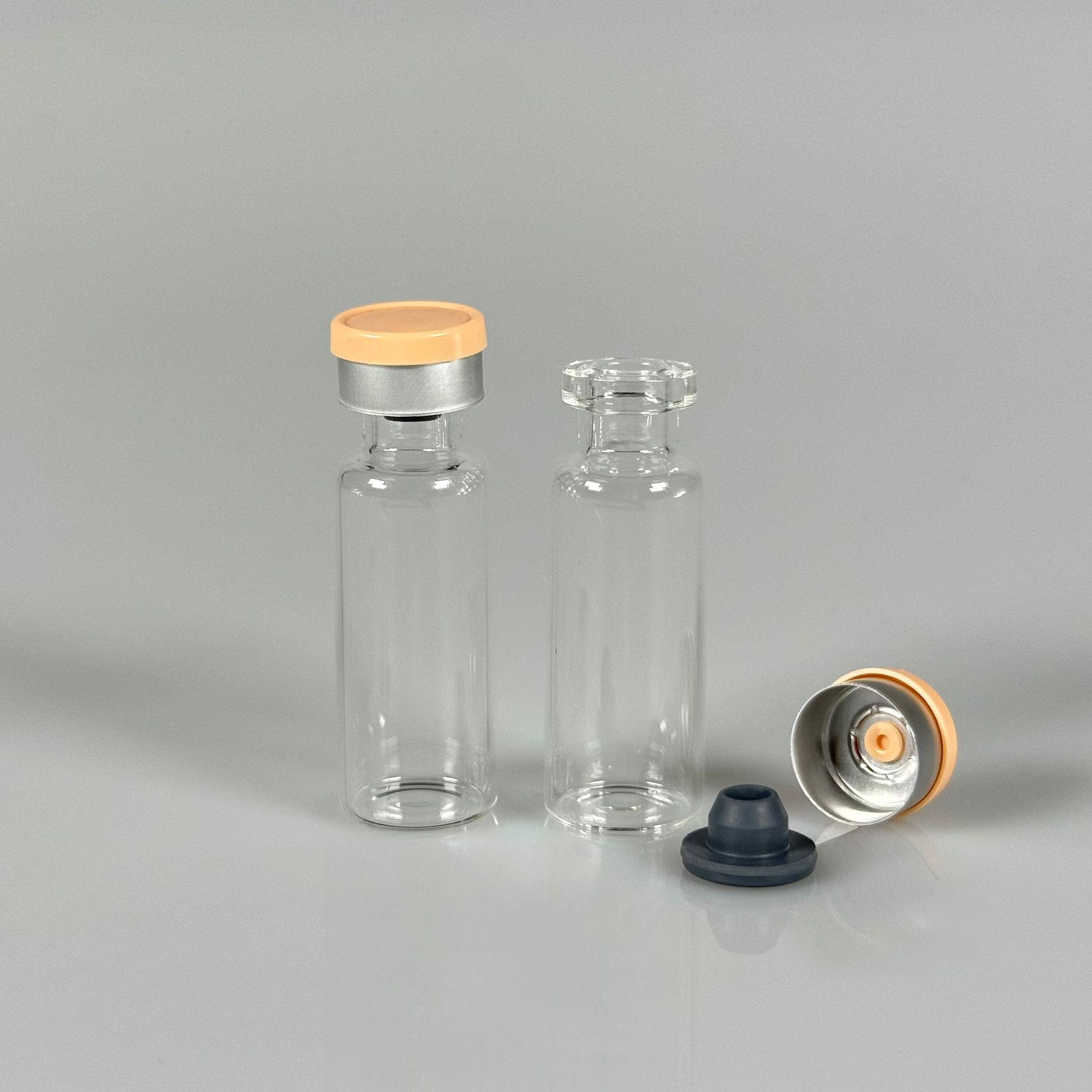 4 ML vial flakon şişe - 13 ağız 4 cc şeffaf cam ilaç şişesi + kauçuk butil enjektör tıpası + bej alüminyum kapaklı takım