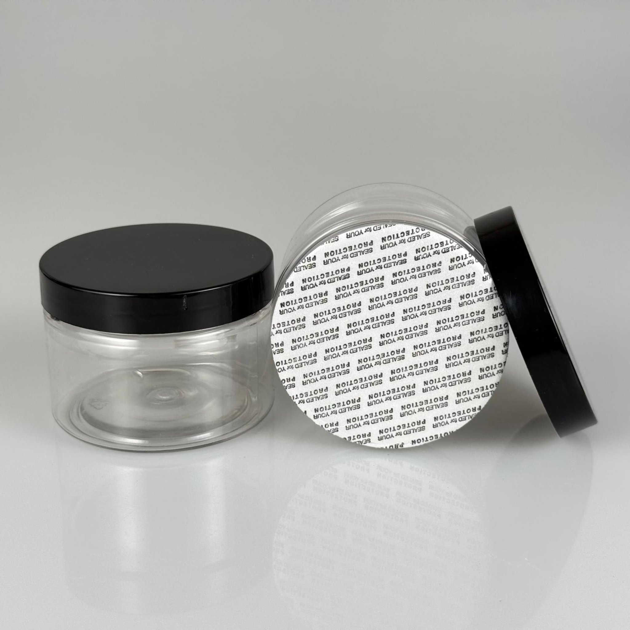 150 ML SERT PET KAVANOZ + SİYAH PLASTİK KAPAK + KENDİNDEN YAPIŞKANLI KÖPÜK CONTALI TAKIM - 150 CC ŞEFFAF KALIN PET KAVANOZ