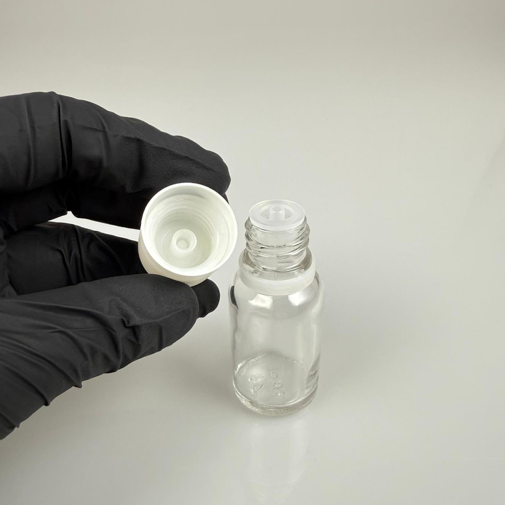 15 CC ŞEFFAF CAM ŞİŞE + İÇTEN DAMLALIKLI ÇOCUK KİLİTLİ BEYAZ KAPAK - SAYDAM 15 ML KİLİT KAPAKLI DAMLATMALI ŞİŞE