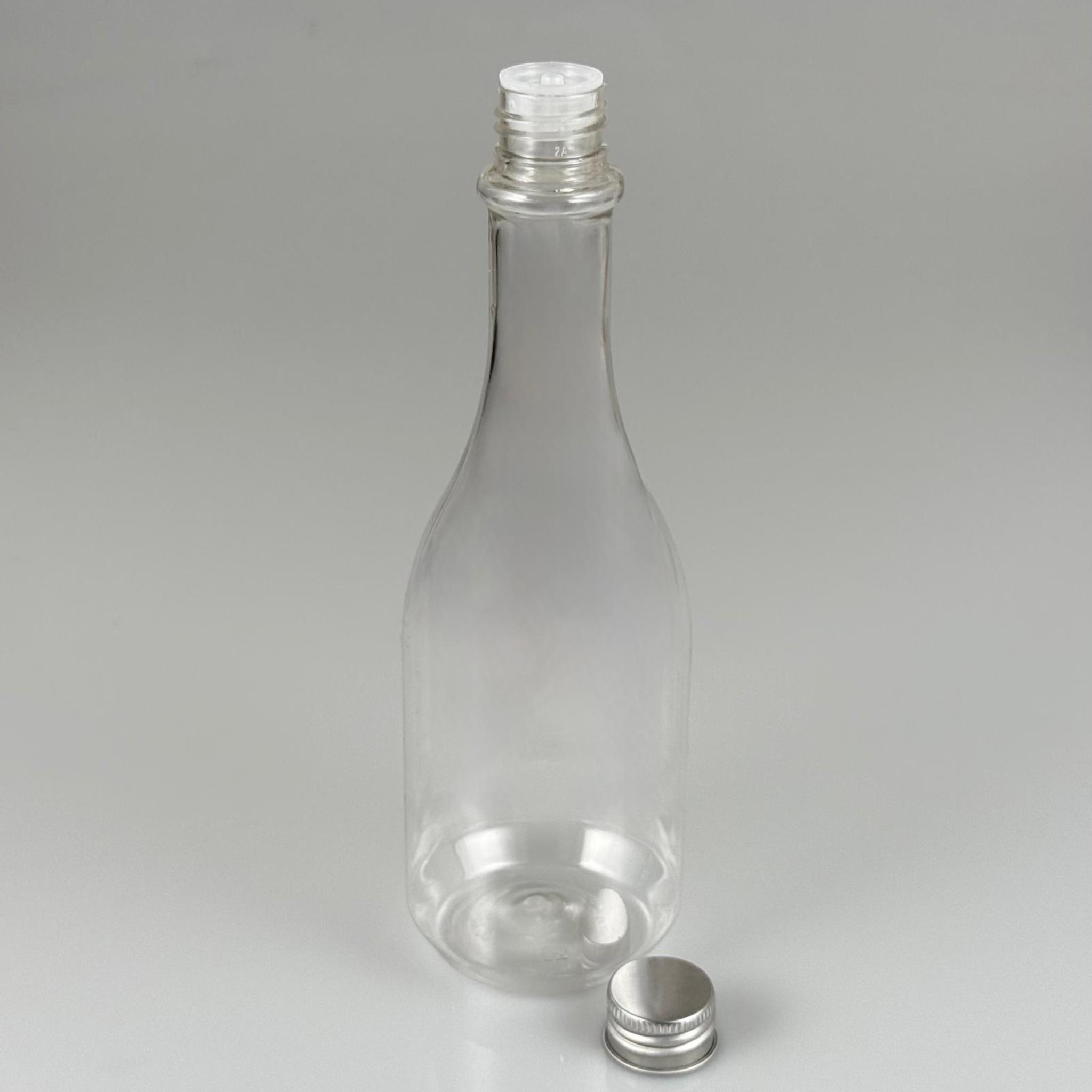 400 CC ŞEFFAF ELİT MODEL PET ŞİŞE (24 AĞIZ) + KÖPÜK CONTALI GÜMÜŞ METAL ALÜMİNYUM KAPAK + KOLONYA TIPALI TAKIM - 400 ML KAPAKLI PLASTİK ŞİŞELER