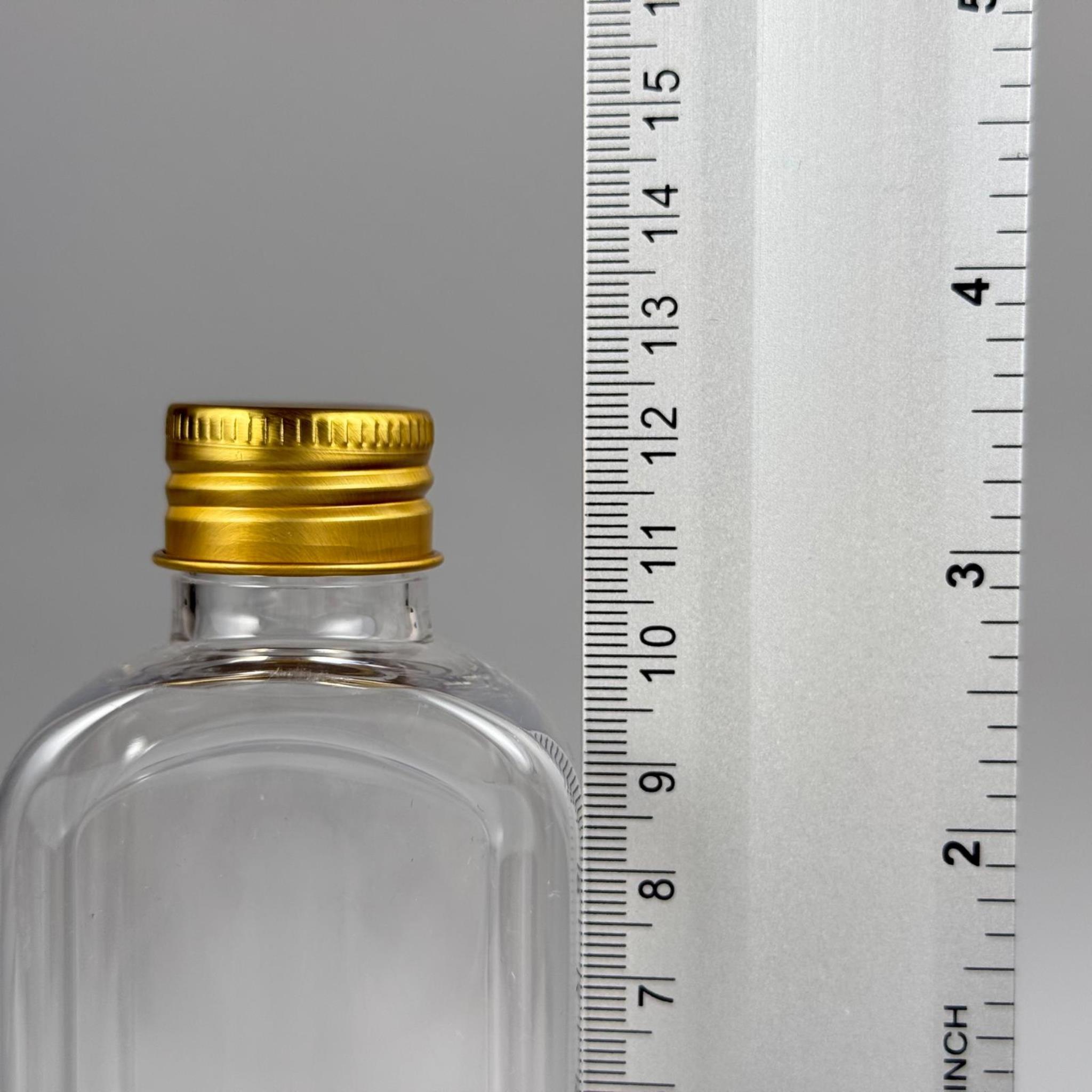 140 CC YASSI KÖŞELİ MODEL ŞEFFAF PET ŞİŞE (24 AĞIZ) + KÖPÜK CONTALI GOLD METAL ALÜMİNYUM KAPAK + KOLONYA TIPALI TAKIM - 140 ML KAPAKLI PLASTİK ŞİŞELER