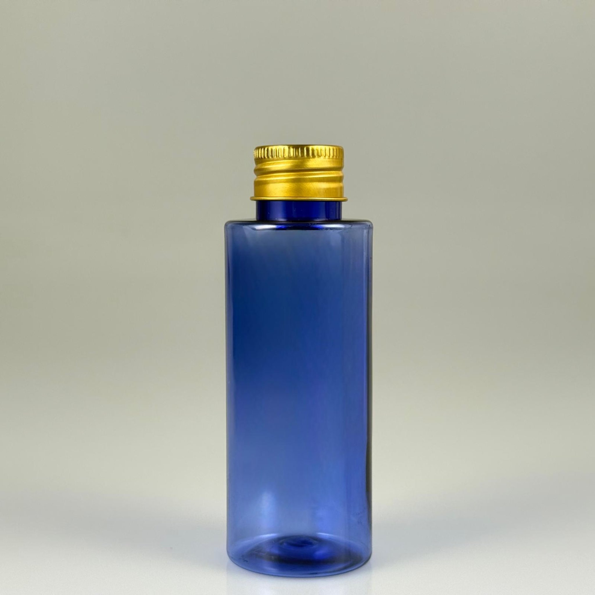 100 CC MAVİ SİLİNDİR KESKİN KÜT MODEL SERT PET ŞİŞE (17 GR - 24 AĞIZ ) + KÖPÜK COMTALI GOLD METAL ALÜMİNYUM KAPAK TAKIM - 100 ML KAPAKLI MAVİ PET ŞİŞELER