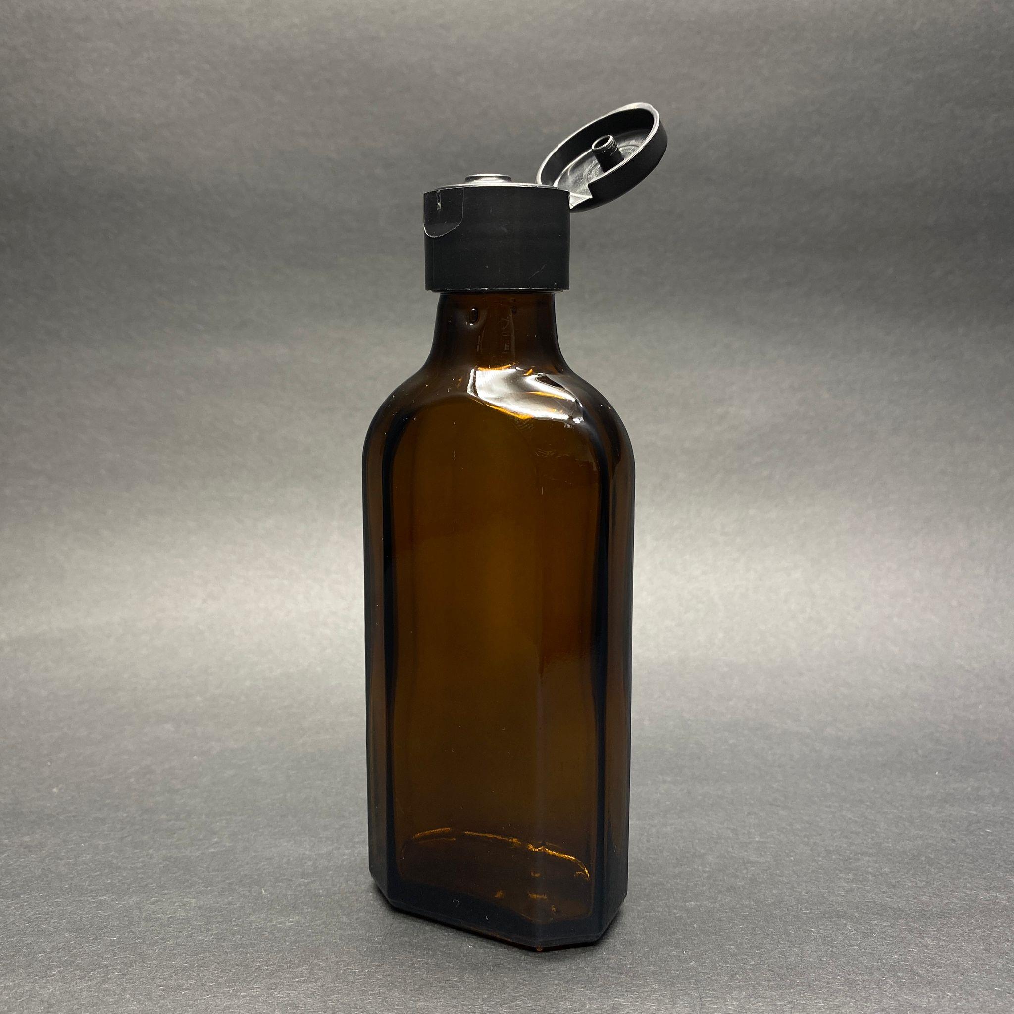 100 CC AMBER YASSI CAM ŞİŞE - SİYAH FLİPTOP AKITICILI KAPAKLI - 100 ML KAHVERENGİ YASSI MODEL CAM ŞİŞE