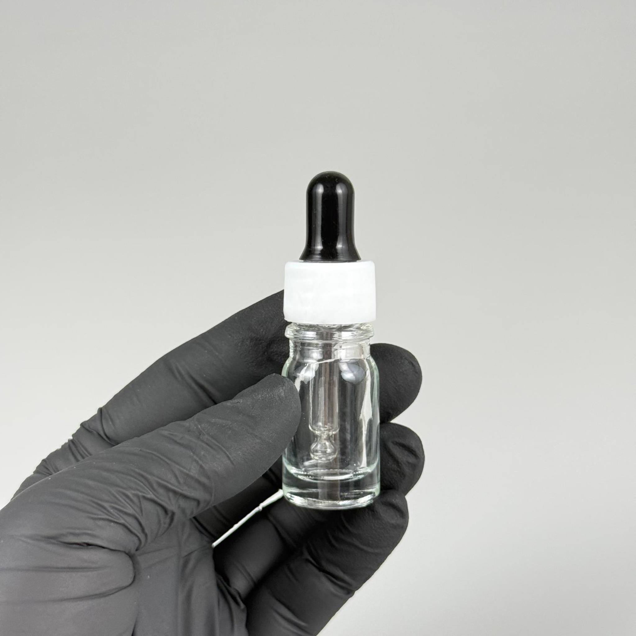 5 CC ŞEFFAF CAM DAMLALIKLI ŞİŞE - SİYAH EMZİK + BEYAZ DÜZ KAPAK + CAM PİPET TAKIM - 5 ML DAMLALIKLI ŞİŞE SETİ
