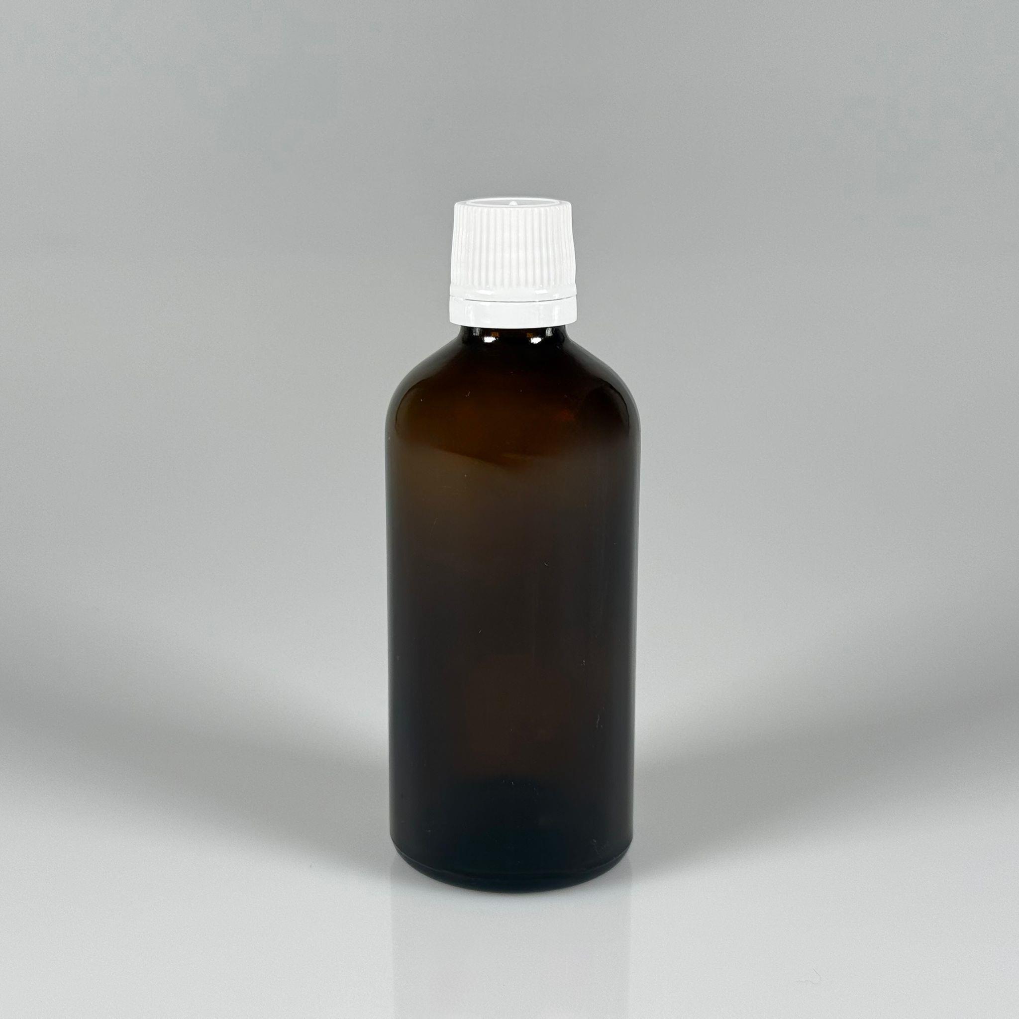 100 CC CAM AMBER KAHVERENGİ KİLİTLİ, KENDİNDEN CONTALI BEYAZ KAPAKLI - 100 ML DAR AĞIZLI İLAÇ ŞİŞESİ
