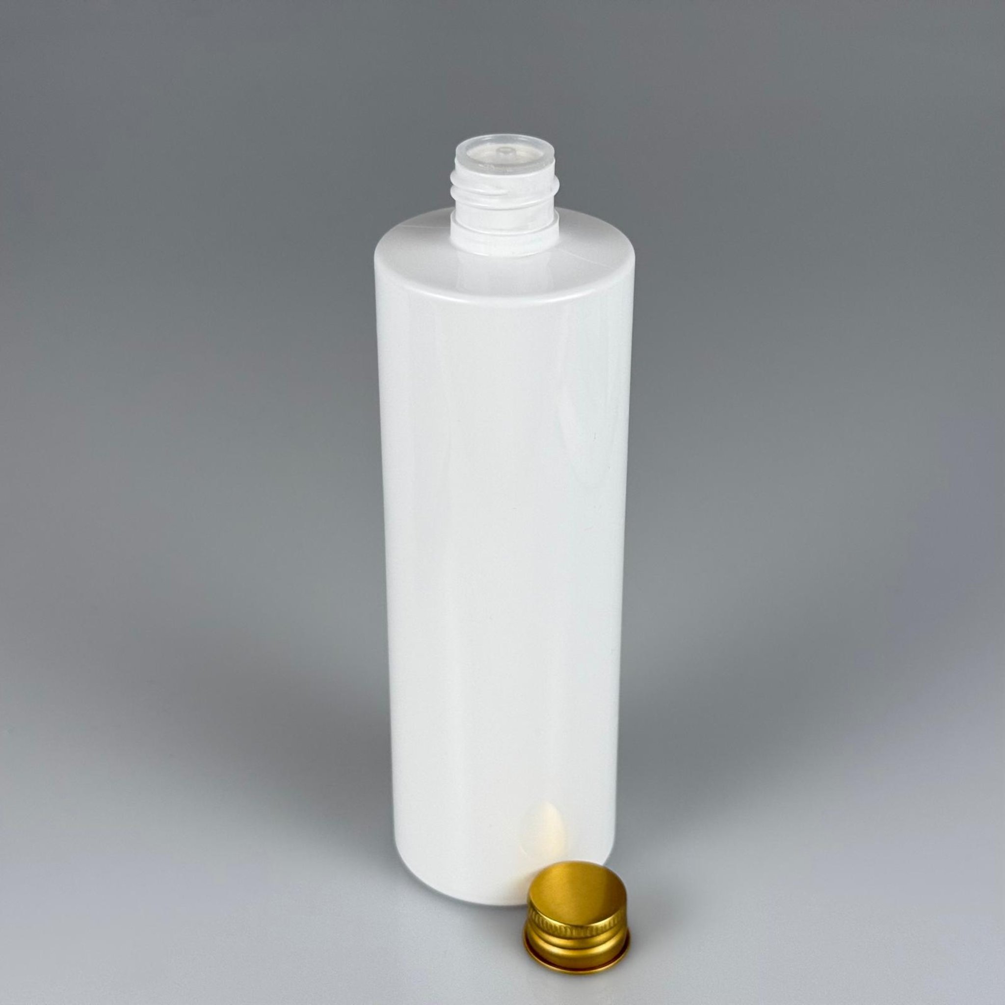 400 CC BEYAZ KÜT BOYUNLU SİLİNDİR PET ŞİŞE (30 GR - 24 AĞIZ ) + KÖPÜK CONTALI GOLD METAL ALÜMİNYUM KAPAKLI + KOLONYA TIPALI TAKIM - 400 ML  KAPAKLI BEYAZ PLASTİK ŞİŞELER